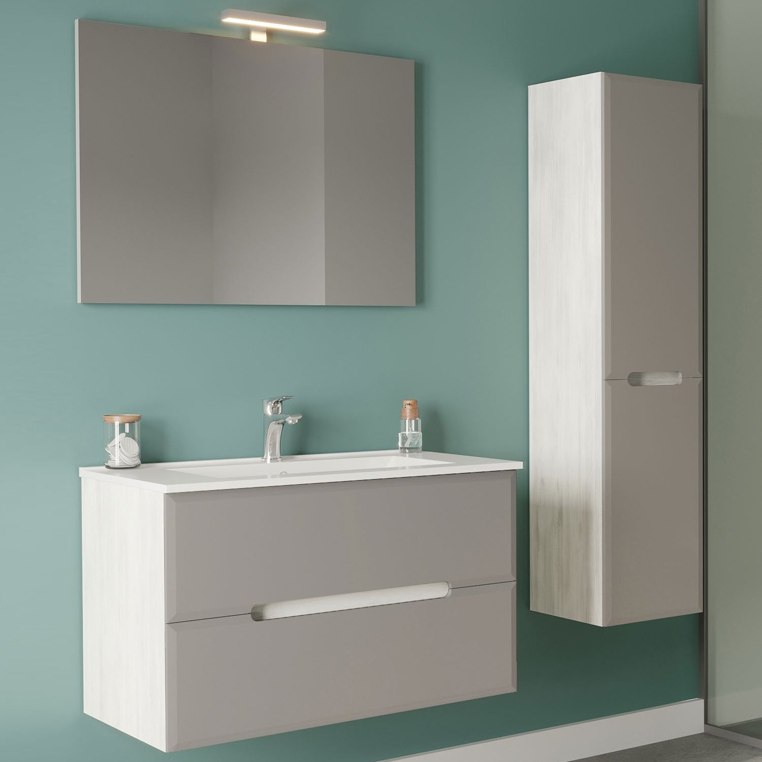 Colonna bagno a due ante color Tortora Chiaro e Rovere Bianco- Fluid by CeramicStore | Lo specialista del tuo bagno