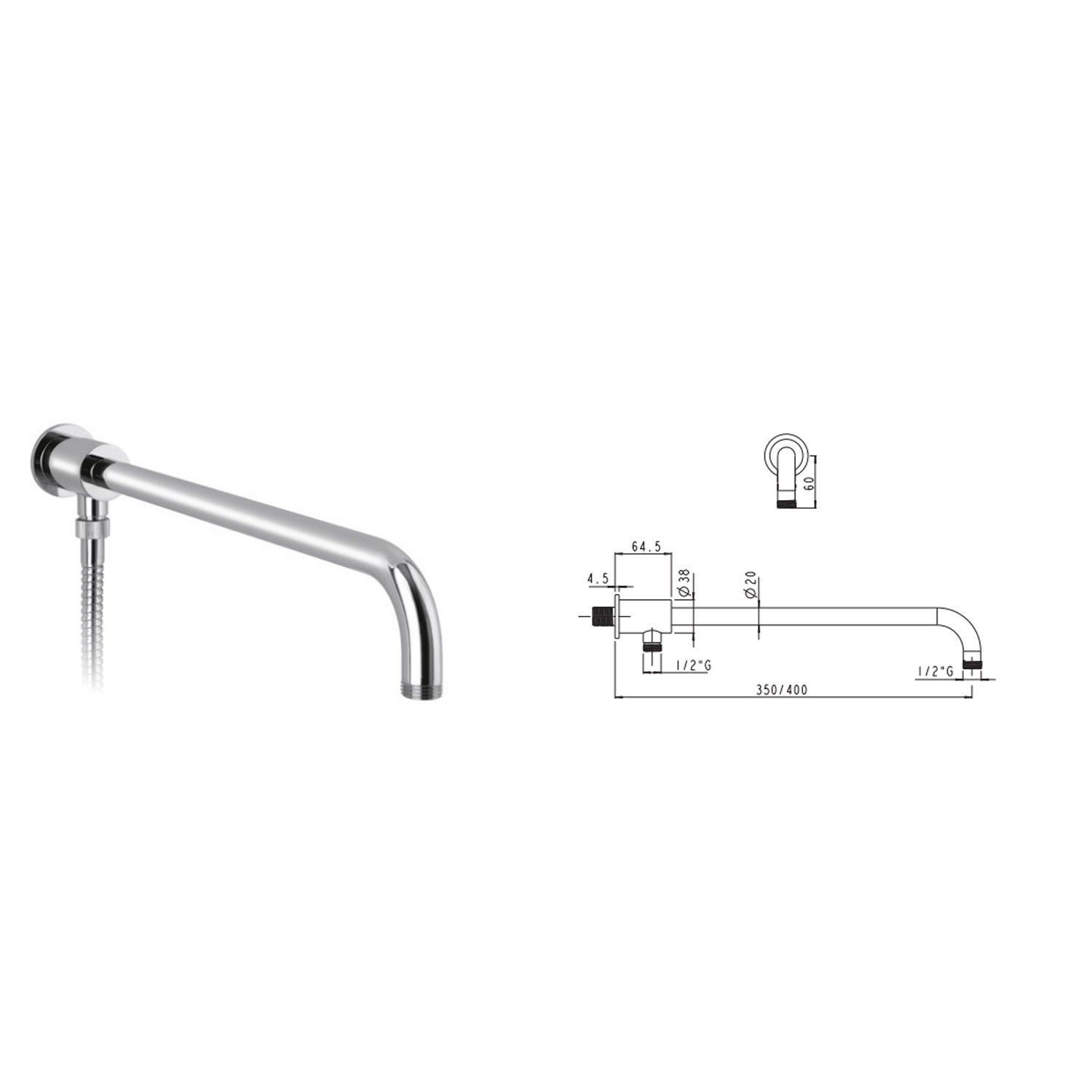 Braccio tondo per doccia con deviatore in ottone cromato Keller Taps by CeramicStore | Lo specialista del tuo bagno