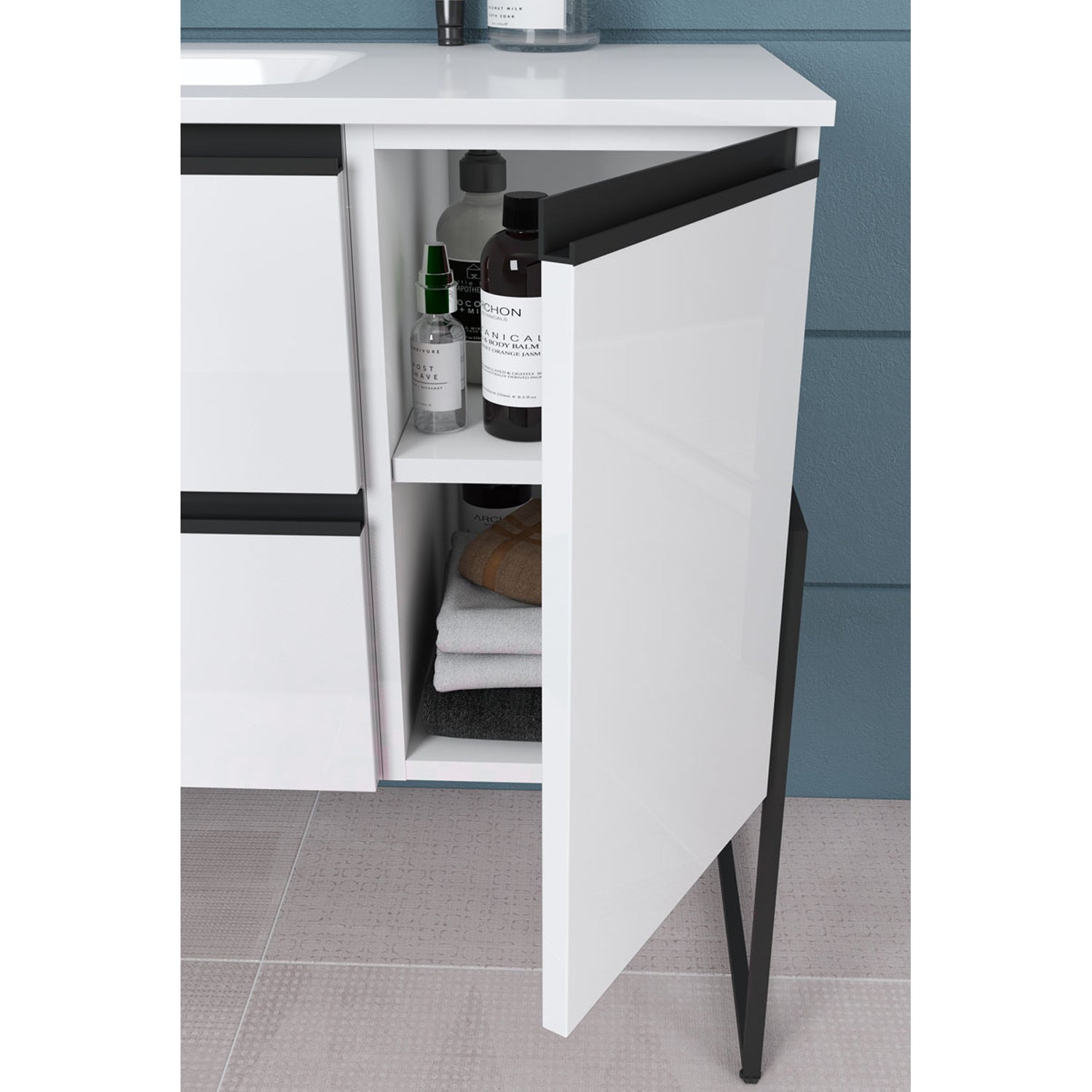 Composizione di mobili bagno con lavabo, pensile e specchio modello York08 100x46x190h cm Bianco Lucido by CeramicStore | Lo specialista del tuo bagno
