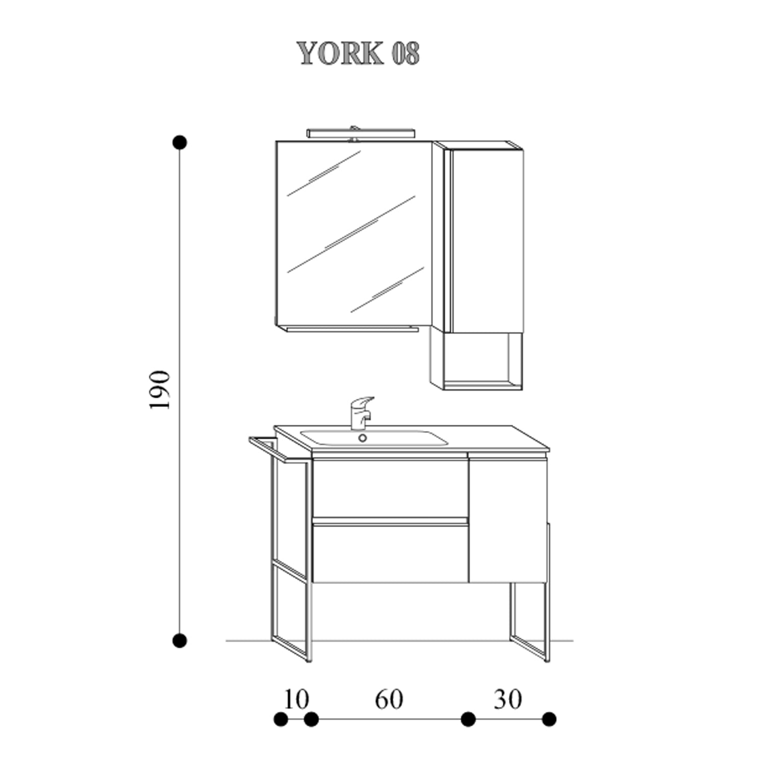 Composizione di mobili bagno con lavabo, pensile e specchio modello York08 100x46x190h cm Bianco Lucido by CeramicStore | Lo specialista del tuo bagno