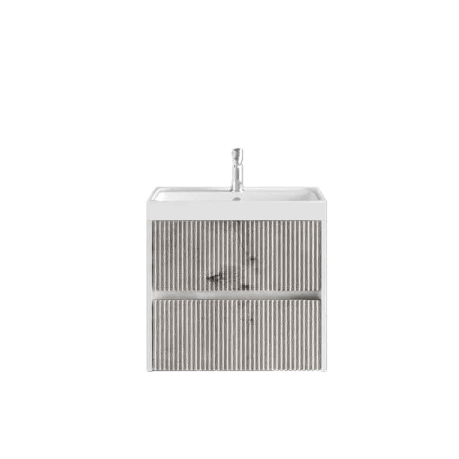Mobile bagno sospeso cannettato con lavabo e specchio tondo cm 60 colore grigio antico - Cubi&Co Collezione Pure by CeramicStore | Lo specialista del tuo bagno