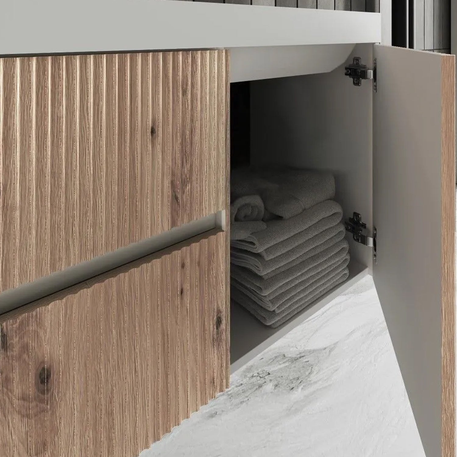 Mobile bagno sospeso cannettato con lavabo e specchio ottagonale cm 80 colore rovere oro - Cubi&Co Collezione Pure by CeramicStore | Lo specialista del tuo bagno