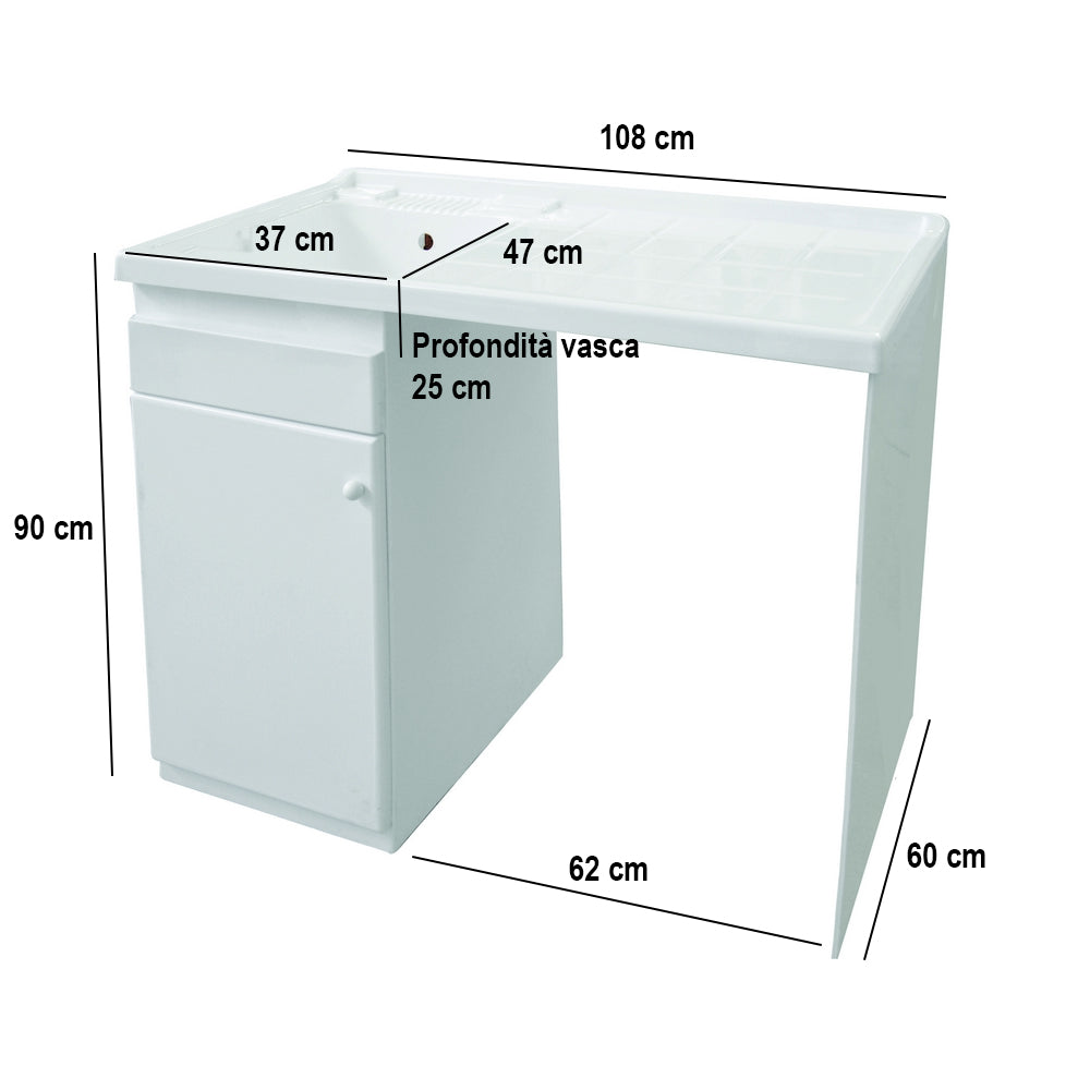 Mobile lavatoio con coprilavatrice BathCore 108x60 H.90 in resina adatto all'esterno - Versione con lavatoio a Sinistra by CeramicStore | Lo specialista del tuo bagno