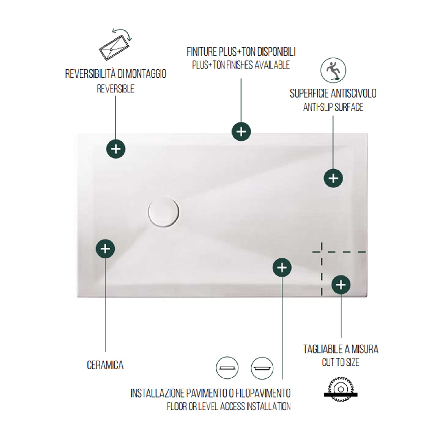 Piatto doccia in ceramica cm 90x90 h3 modello Jಠdi Althea - Bianco Opaco
