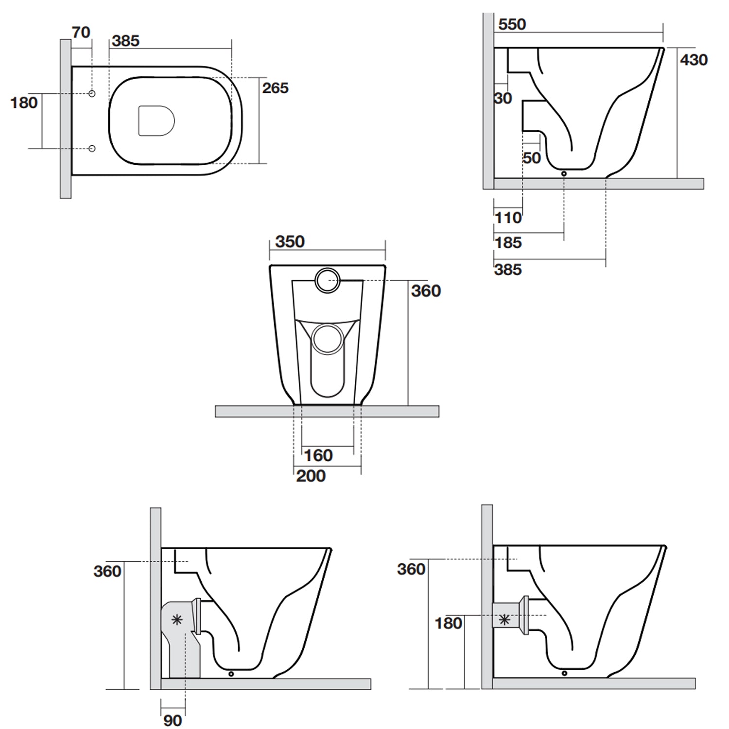 Sanitari filomuro 54x35 cm collezione Tribeca Kerasan con sedile soft close
