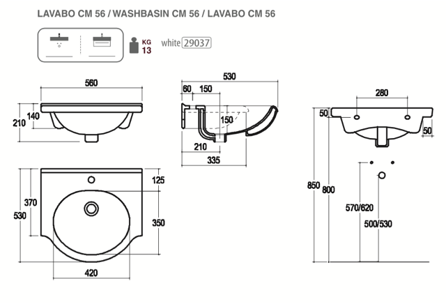 Lavabo top Althea modello Hola 56 cm by CeramicStore | Lo specialista del tuo bagno