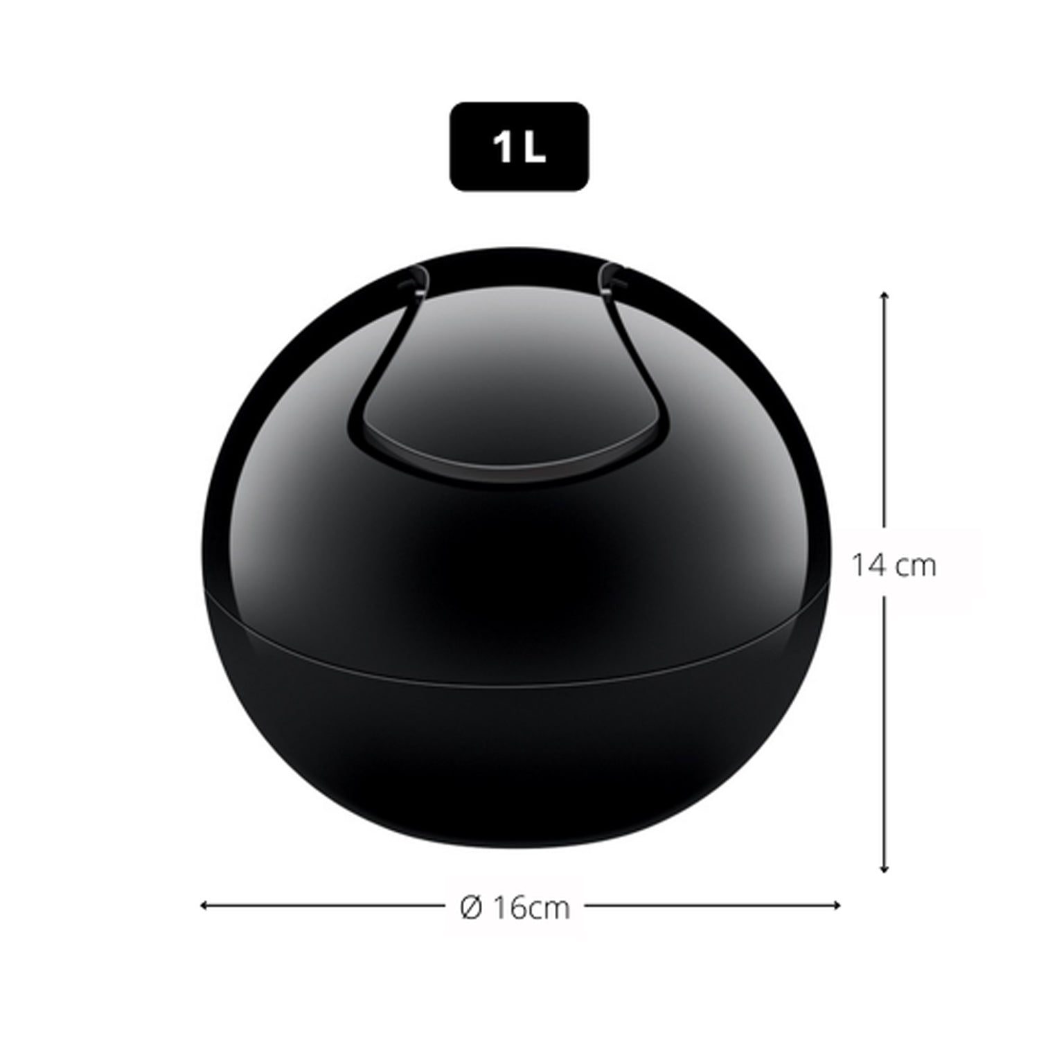Pattumiera da 1L con coperchio basculante rimovibile modello Bowl - Total Black by CeramicStore | Lo specialista del tuo bagno