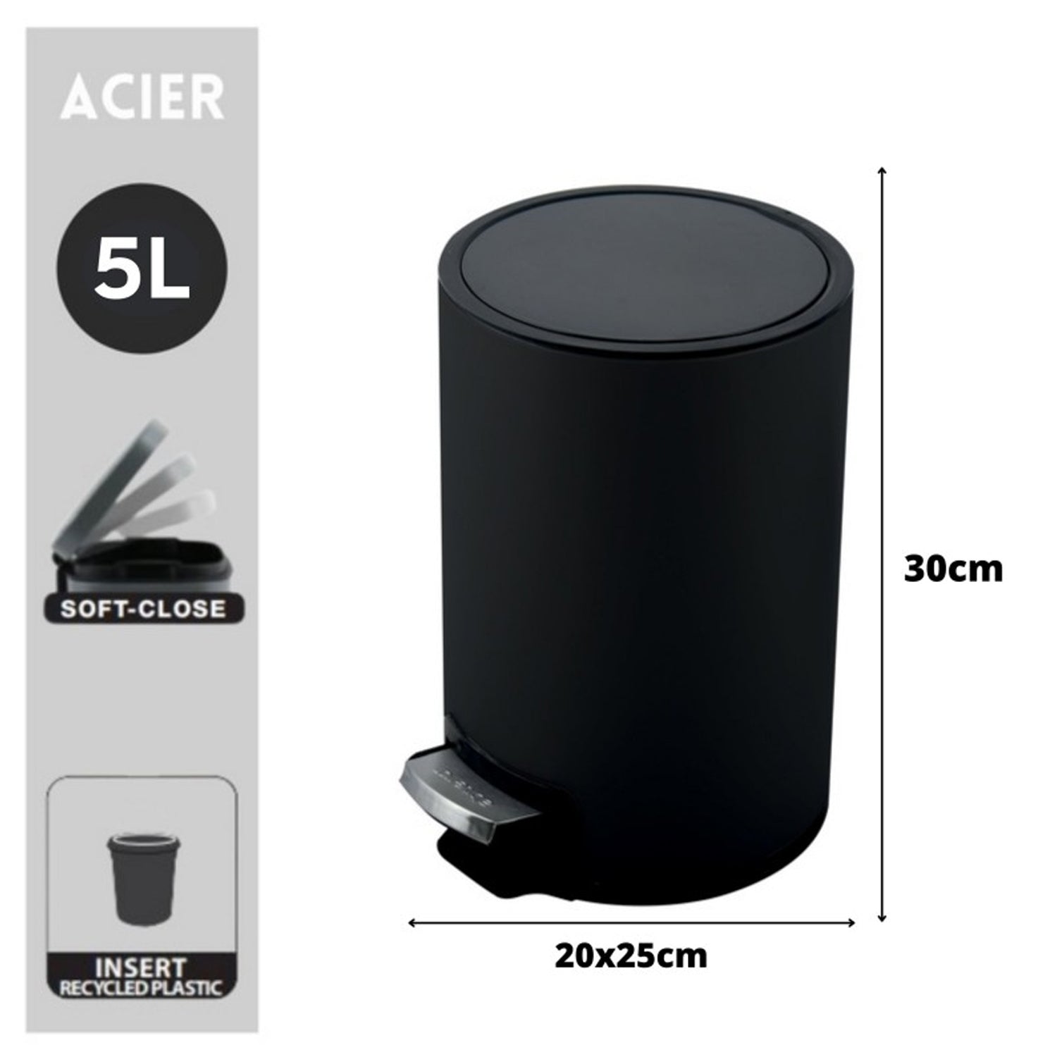 Pattumiera a pedale da 5L modello Riku in Acciaio Inox - Nero Opaco by CeramicStore | Lo specialista del tuo bagno