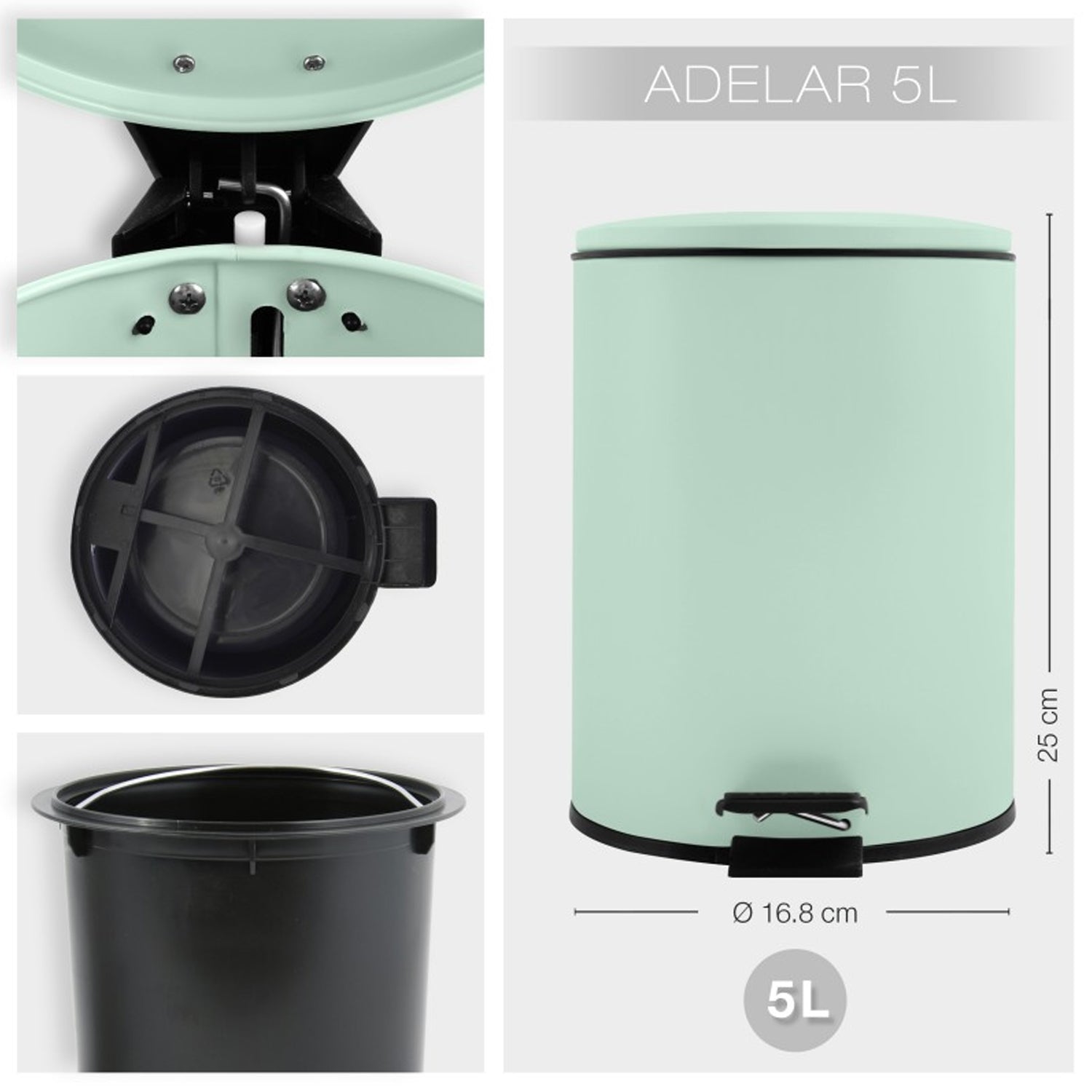 Pattumiera a pedale 5L in Acciaio modello Adelar - Verde Ghiaccio Opaco by CeramicStore | Lo specialista del tuo bagno