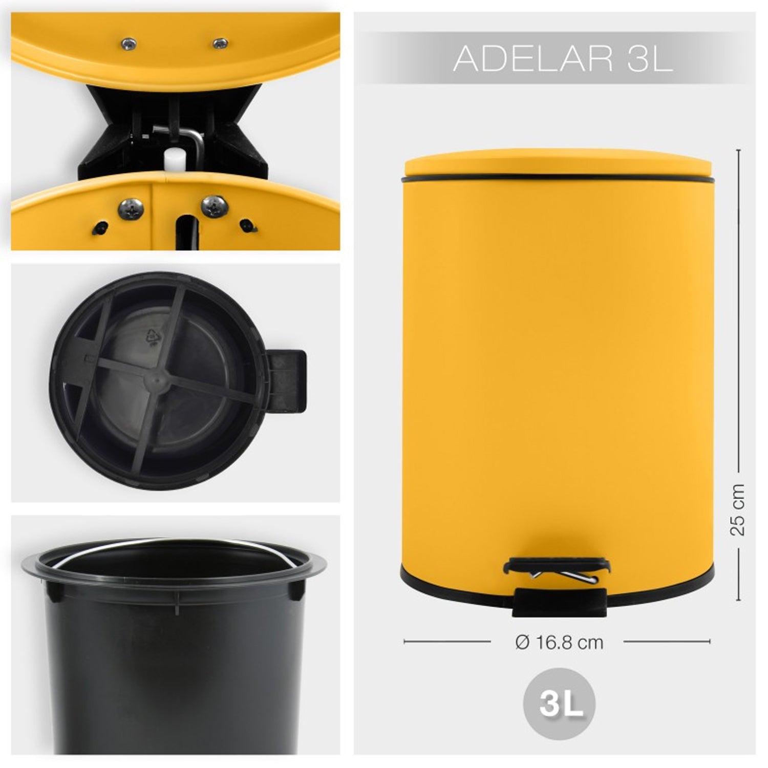 Pattumiera a pedale 3L in Acciaio modello Adelar - Giallo Sole Opaco by CeramicStore | Lo specialista del tuo bagno