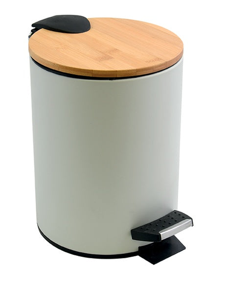 Pattumiera a pedale 3L in Acciaio e Bamb๠modello Adonis - Bianco by CeramicStore | Lo specialista del tuo bagno