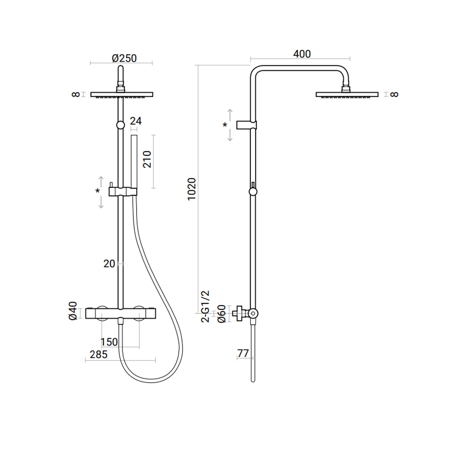 Colonna Doccia Idra con miscelatore termostatico e soffione tondo d.25 cm in acciaio inox ultra slim by CeramicStore | Lo specialista del tuo bagno