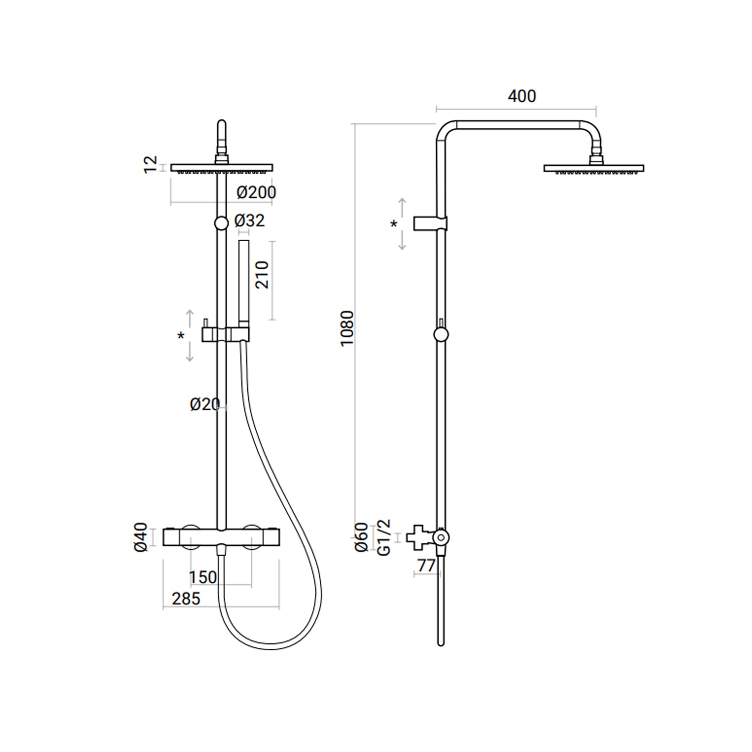 Colonna Doccia Termostatica con soffione tondo d.20 e doccia cilindrica minimale by CeramicStore | Lo specialista del tuo bagno