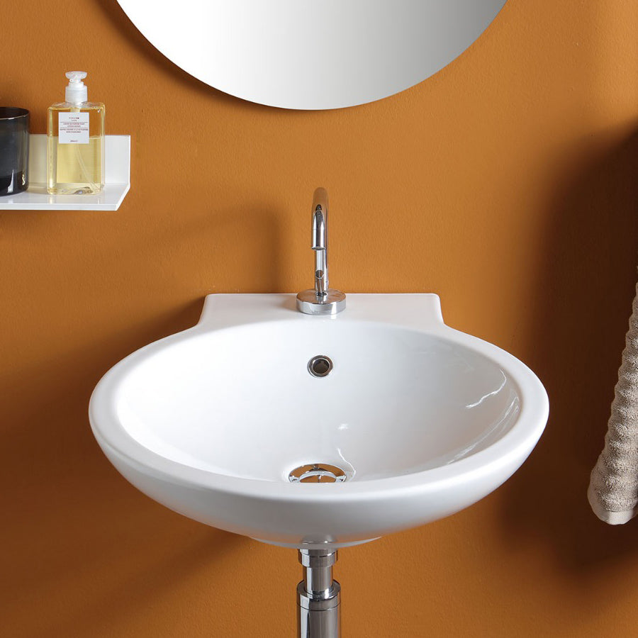 Lavabo sospeso e da appoggio Girotondo in ceramica lucida bianca cm 50x57