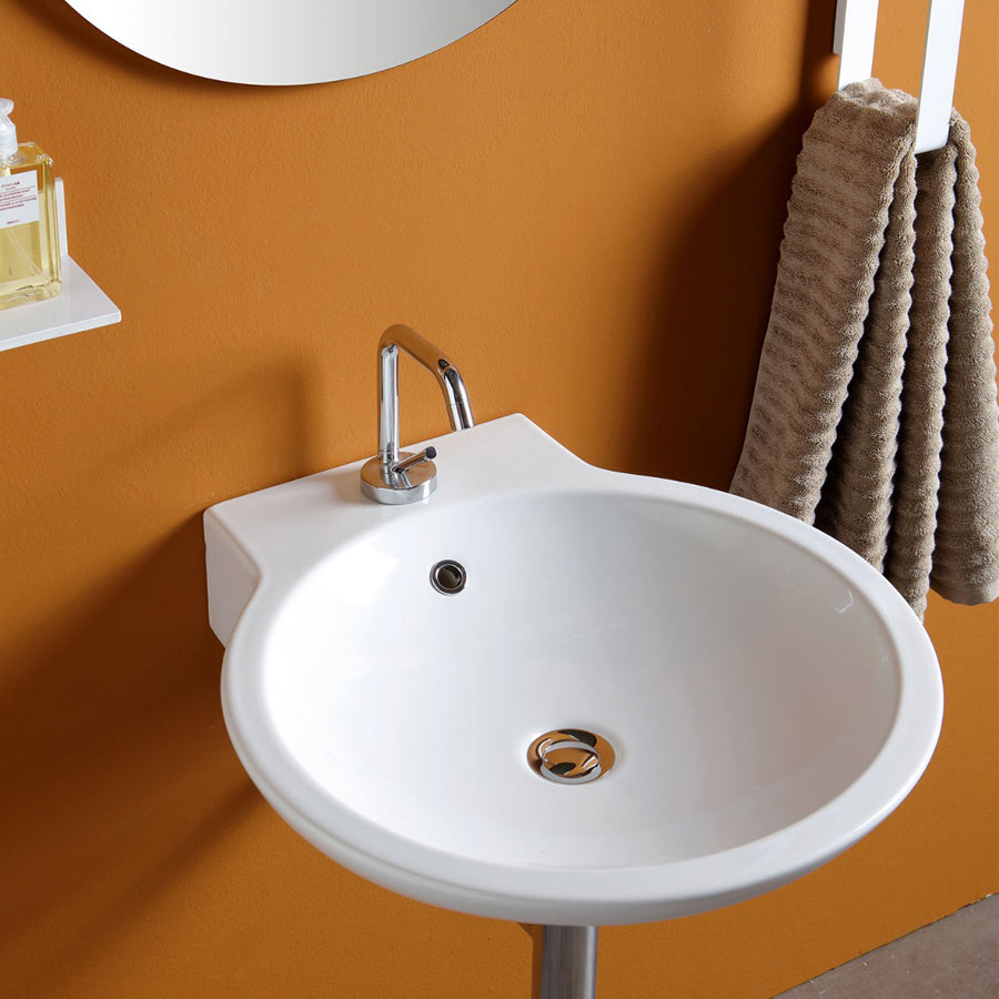 Lavabo sospeso e da appoggio Girotondo in ceramica lucida bianca cm 50x57