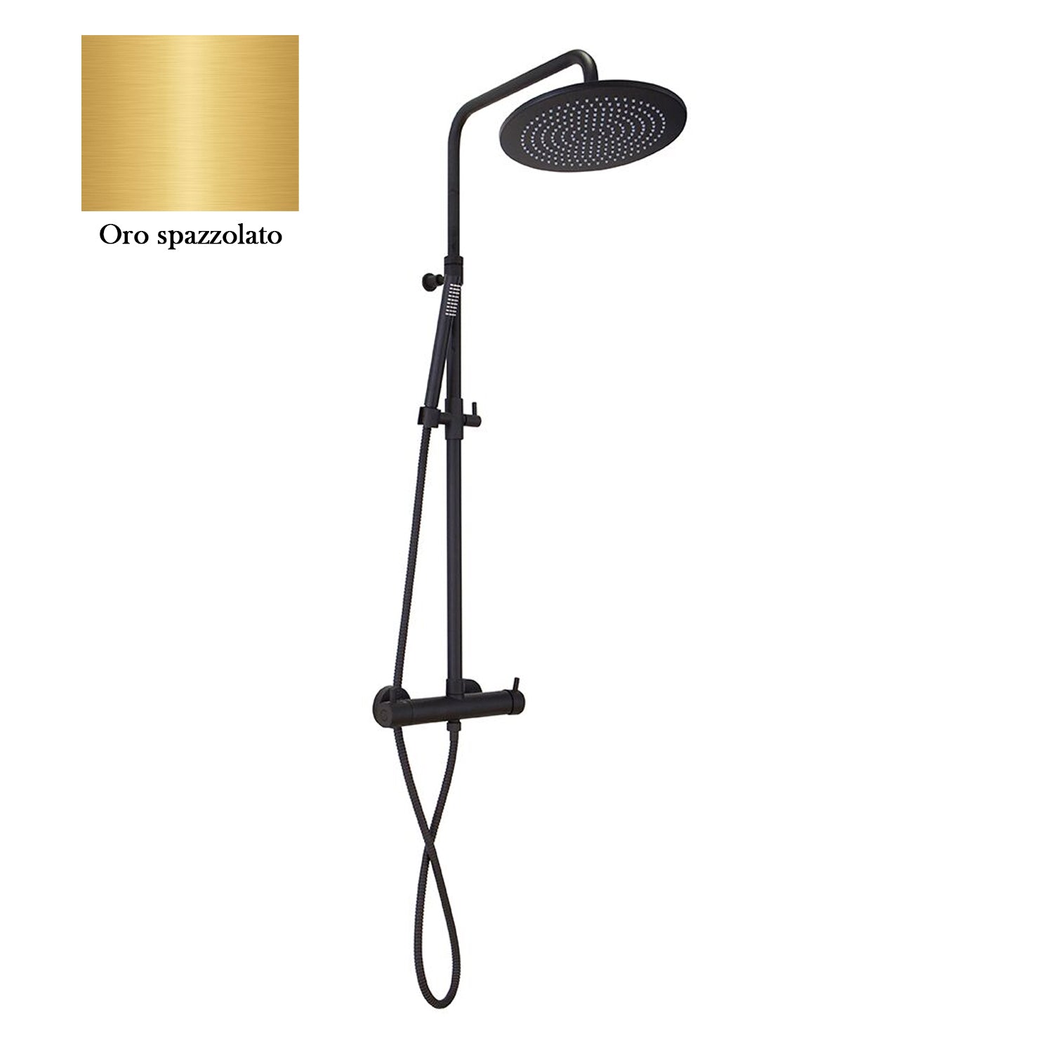 Colonna doccia oro spazzolato orientabile con soffione tondo, doccino e deviatore incorporato MX3C by CeramicStore | Lo specialista del tuo bagno