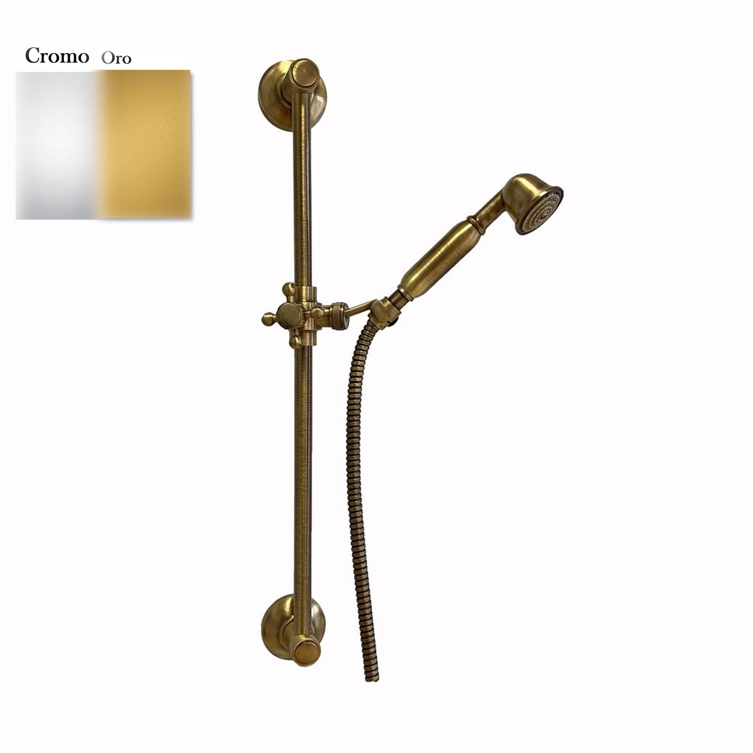 Saliscendi antico cromo e oro 18mm con doccia Violetta con manopola bianca moplen by CeramicStore | Lo specialista del tuo bagno