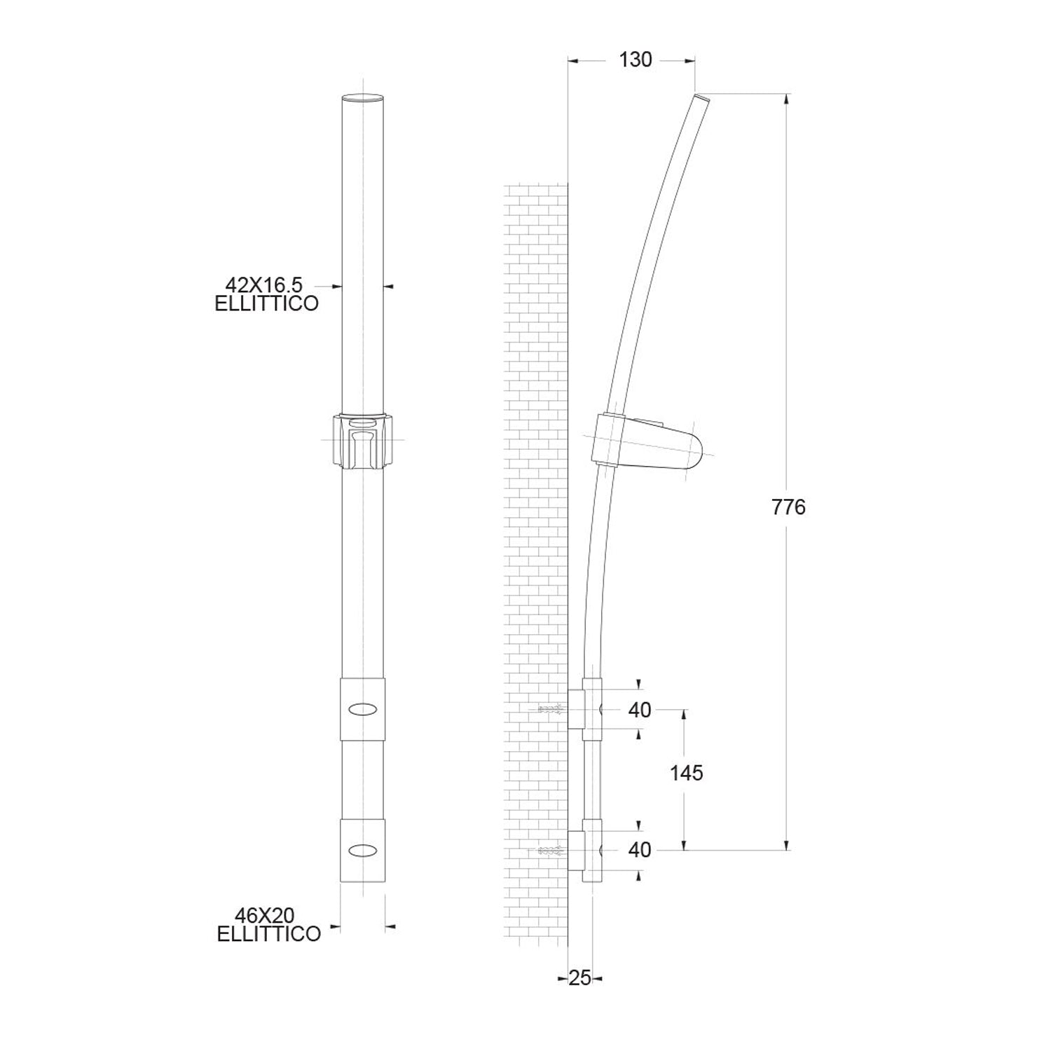 Saliscendi Venus con asta ovale h80cm con scorrevole abs e portasapone by CeramicStore | Lo specialista del tuo bagno