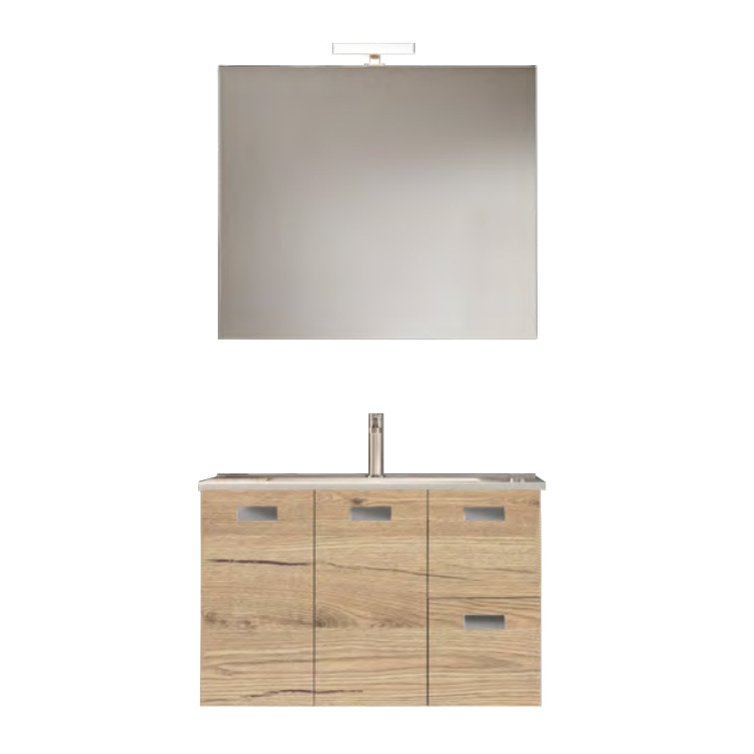 Mobile bagno sospeso con base, lavabo e specchiera con Led modello Elisa 85 - Quercia Naturale by CeramicStore | Lo specialista del tuo bagno