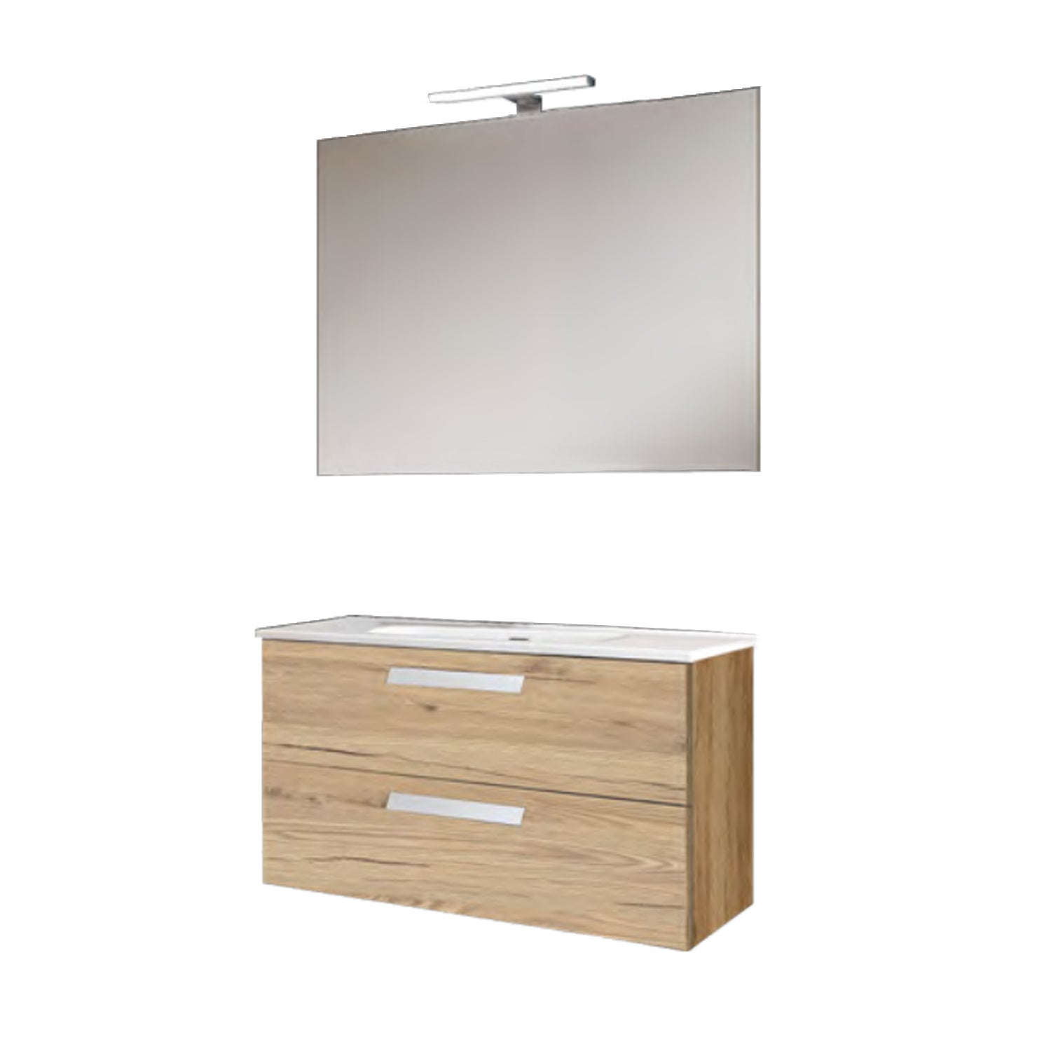 Mobile bagno sospeso con base, lavabo e specchiera con Led modello Clara 85 - Quercia Naturale by CeramicStore | Lo specialista del tuo bagno