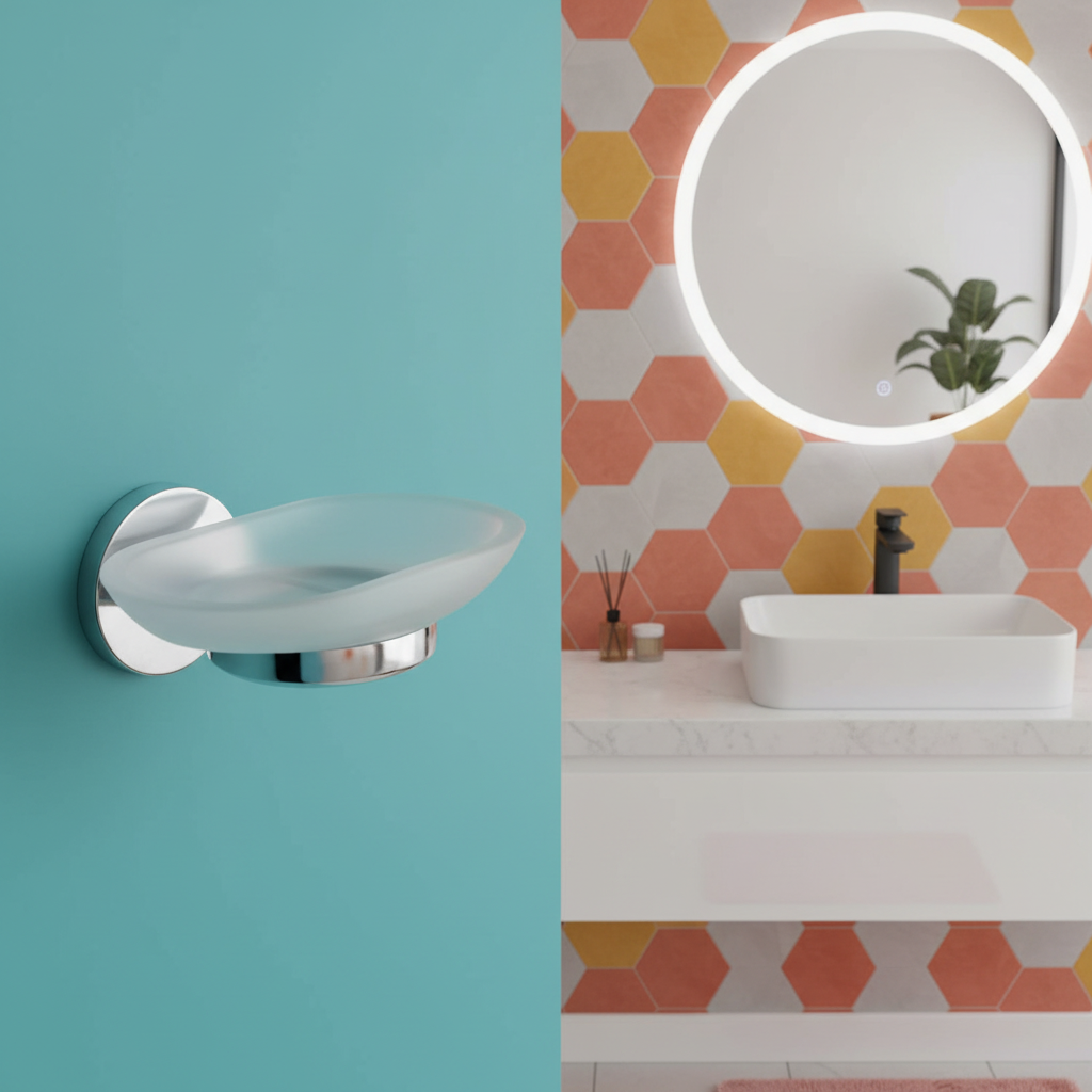 Porta sapone in ottone cromato e vetro satinato collezione OTTO/ONE di Metaform