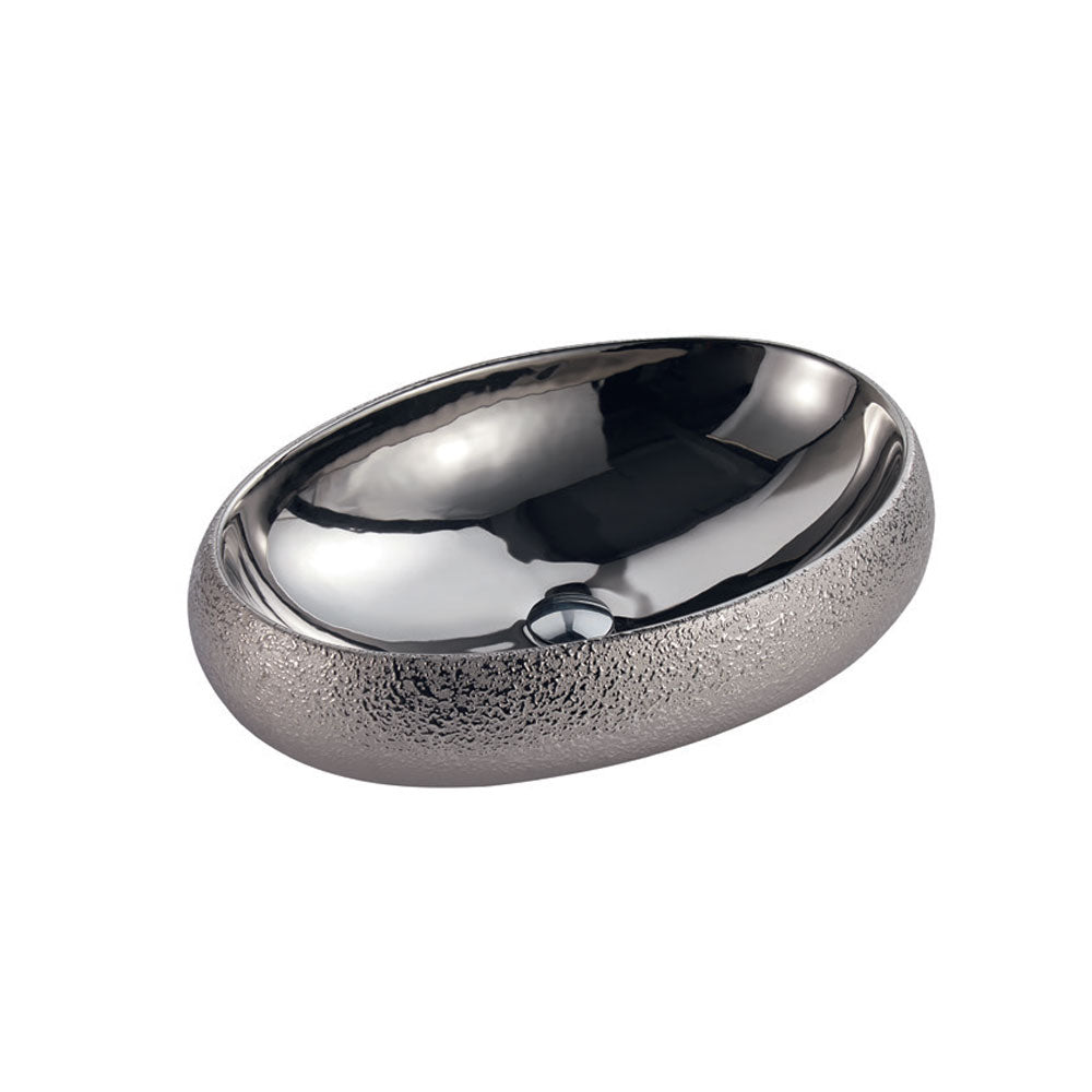 Lavabo da appoggio in ceramica Effetto Metal Luxury ovale 48x34 cm colore Argento Althea HOOP con piletta inclusa