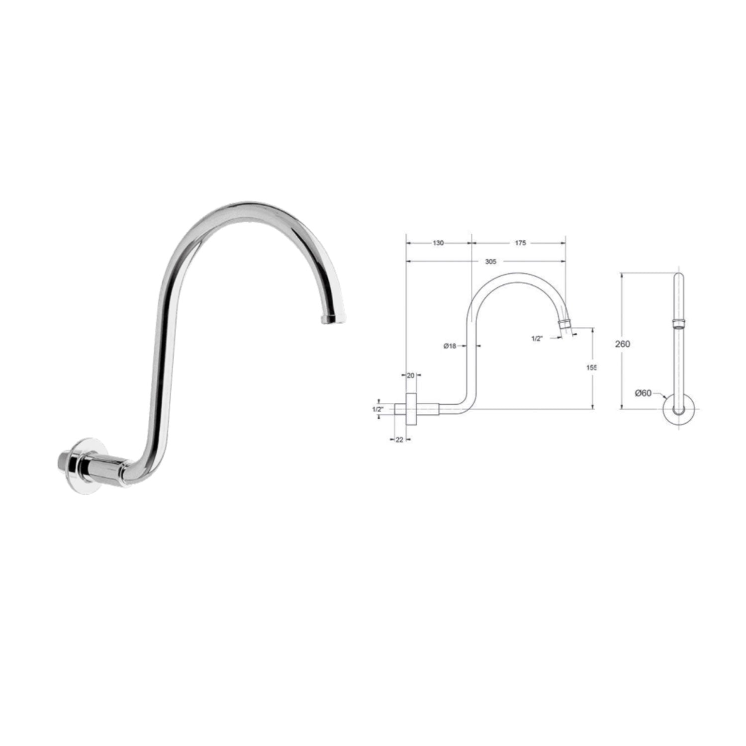 Braccio doccia modello retrಠin ottone cromato Keller Taps by CeramicStore | Lo specialista del tuo bagno