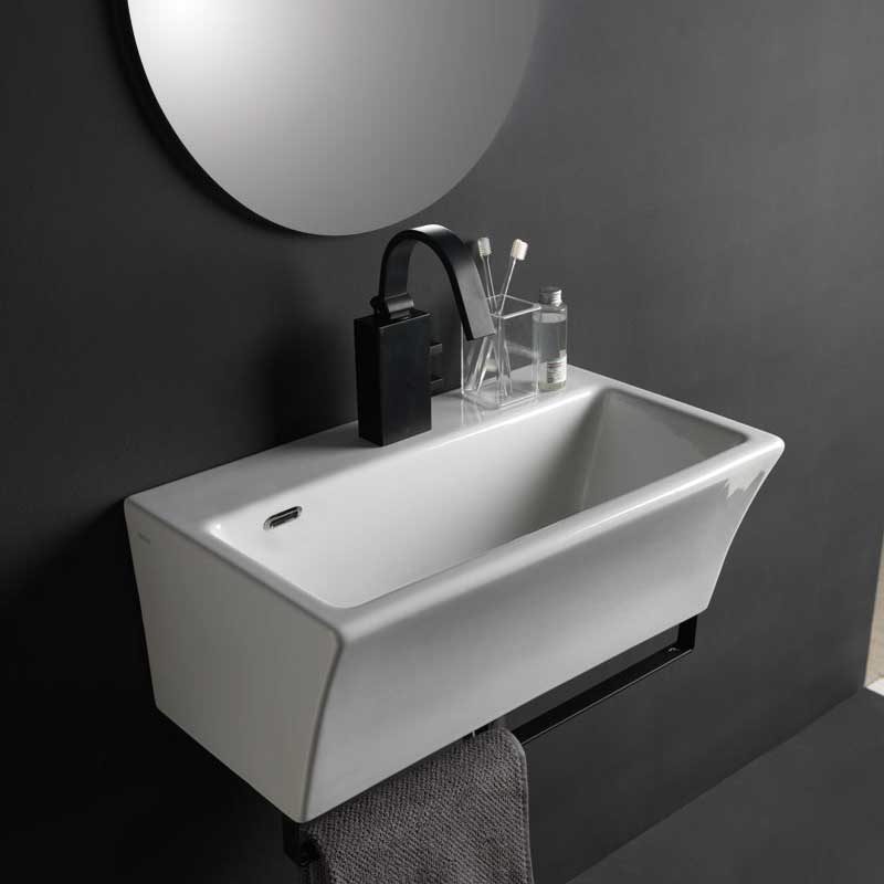 Lavabo in ceramica per installazione sospesa 60x35 senza foro Rubinetto di Xilon modello Block by CeramicStore | Lo specialista del tuo bagno