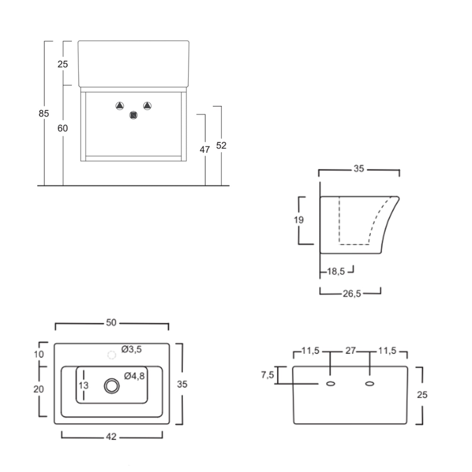Lavabo in ceramica con foro rubinetteria per installazione sospesa 50x35 utile per bagni piccoli Xilon Block by CeramicStore | Lo specialista del tuo bagno