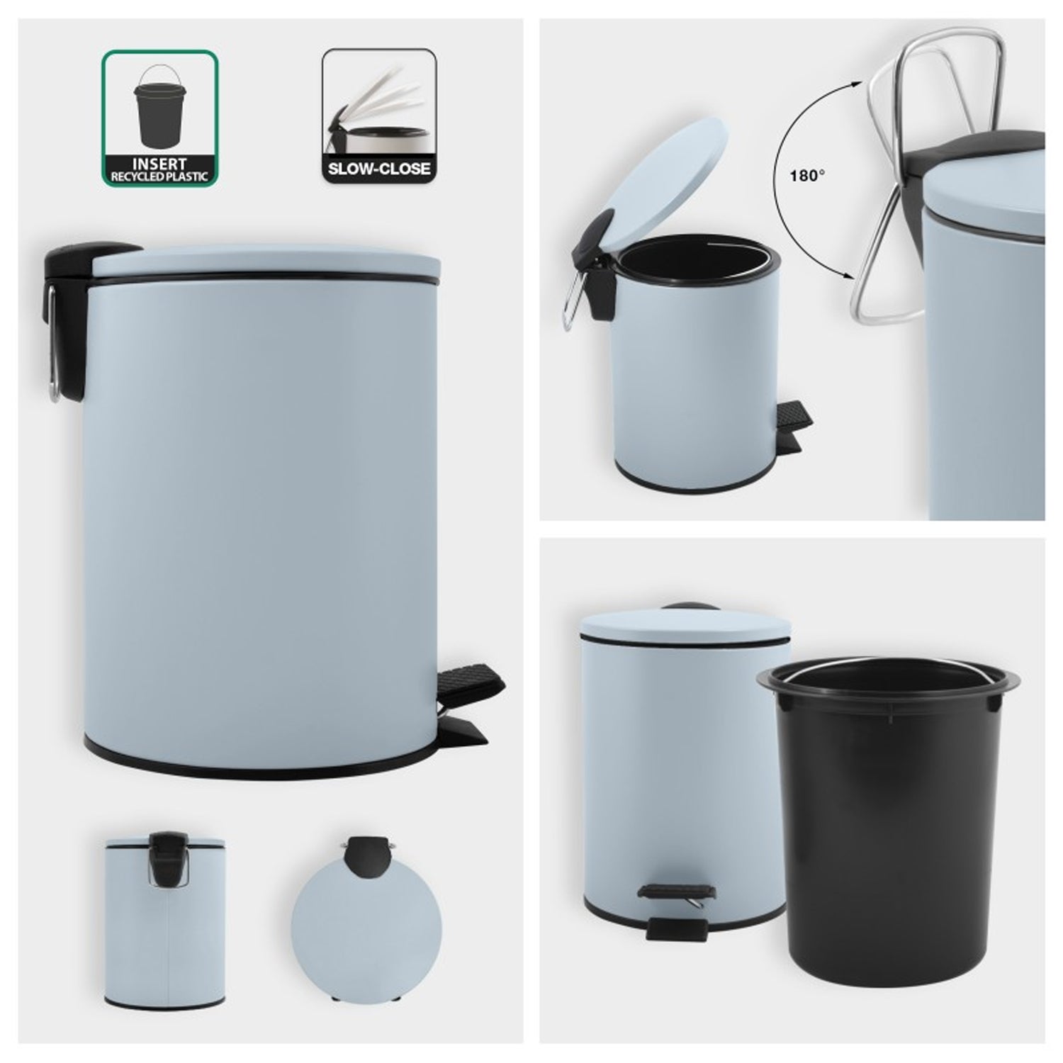 Pattumiera a pedale 5L in Acciaio modello Adelar - Blu Ghiaccio Opaco by CeramicStore | Lo specialista del tuo bagno