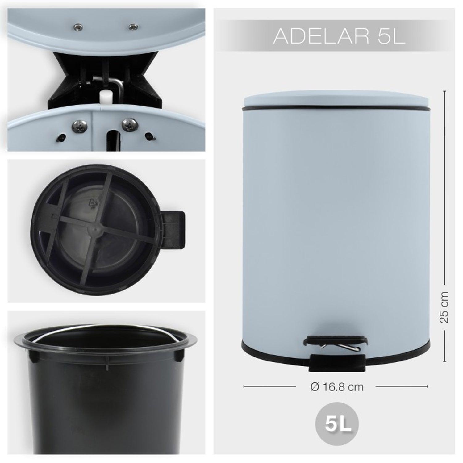 Pattumiera a pedale 5L in Acciaio modello Adelar - Blu Ghiaccio Opaco by CeramicStore | Lo specialista del tuo bagno