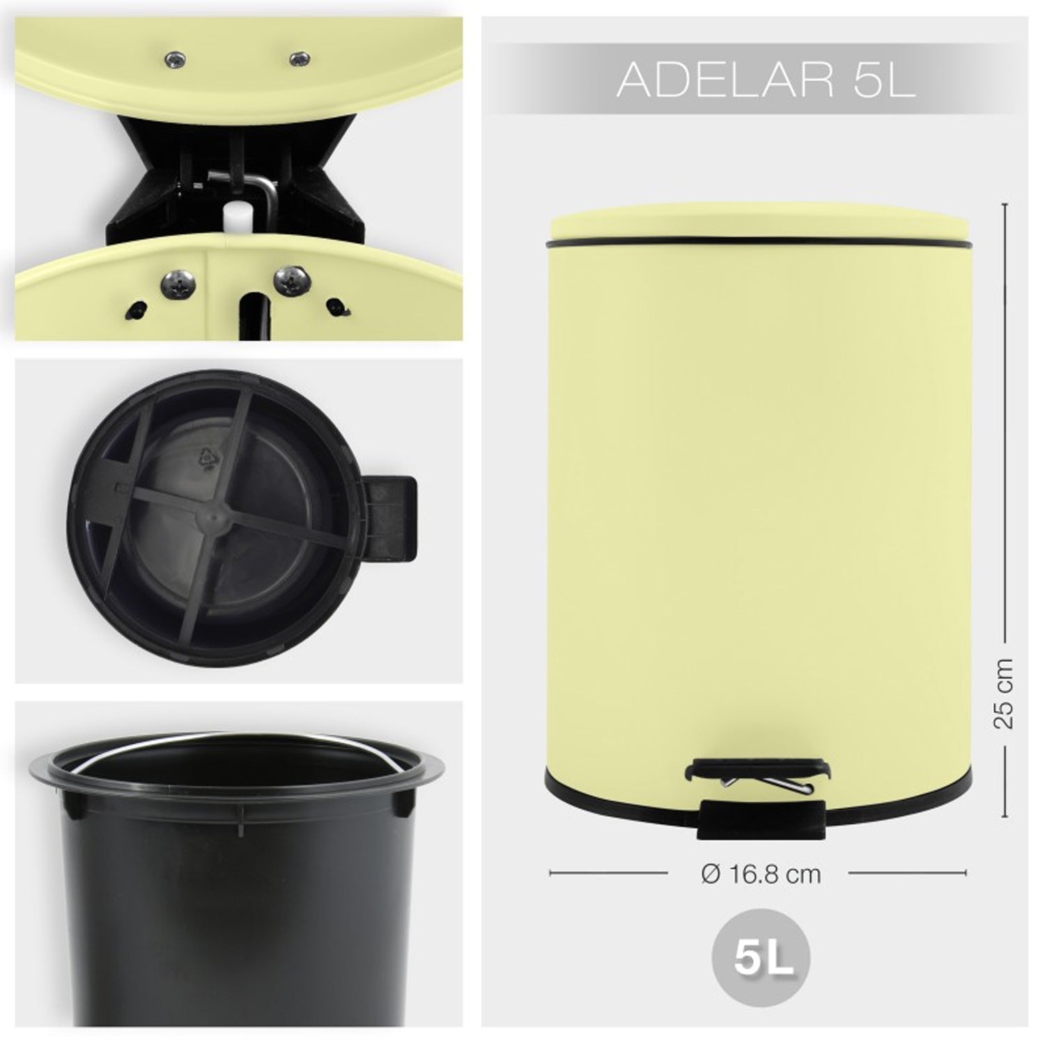 Pattumiera a pedale 5L in Acciaio modello Adelar - Giallo Opaco by CeramicStore | Lo specialista del tuo bagno