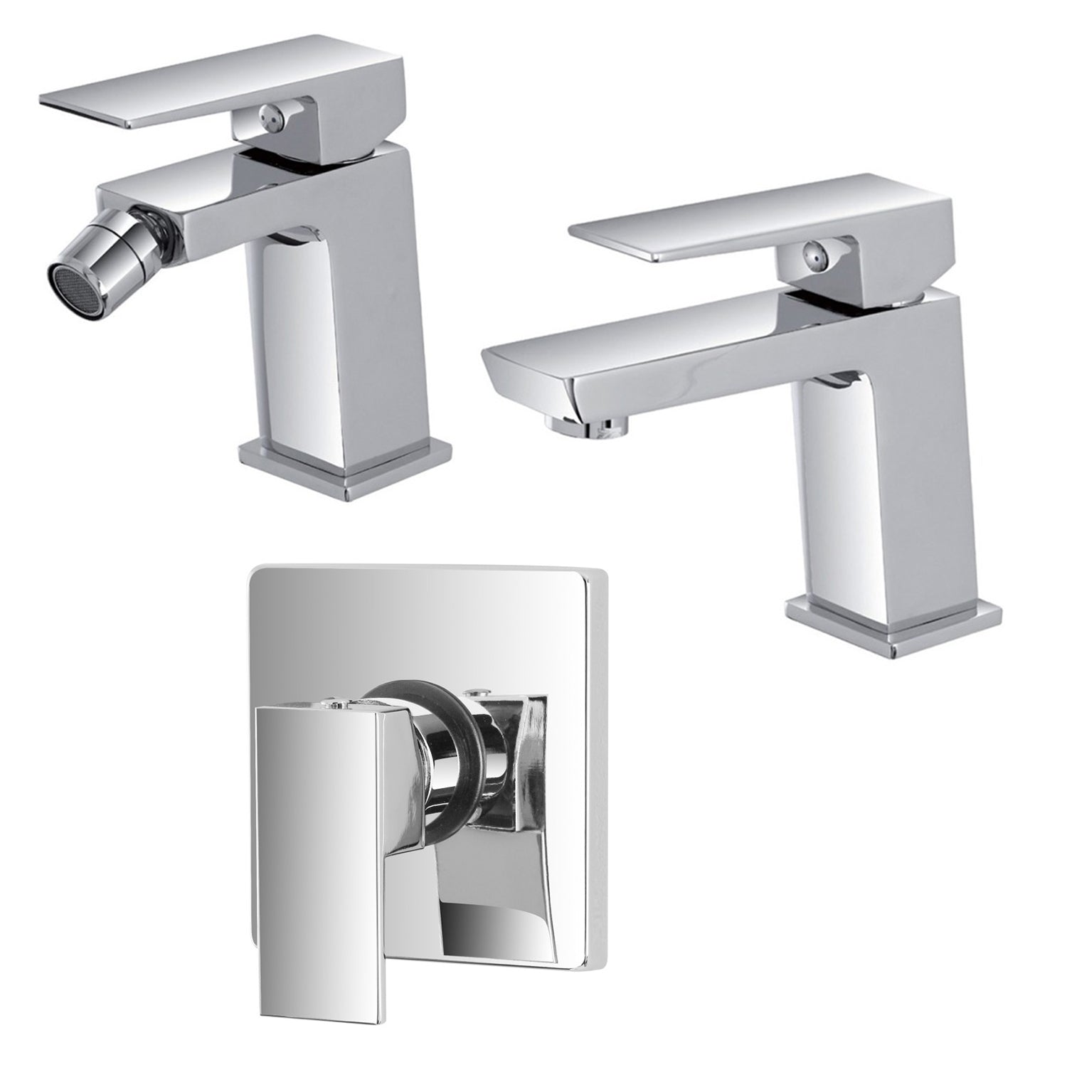 Kit miscelatore lavabo, bidet e doccia RubiFlux serie Arkon con scarico clic-clac - Cromo