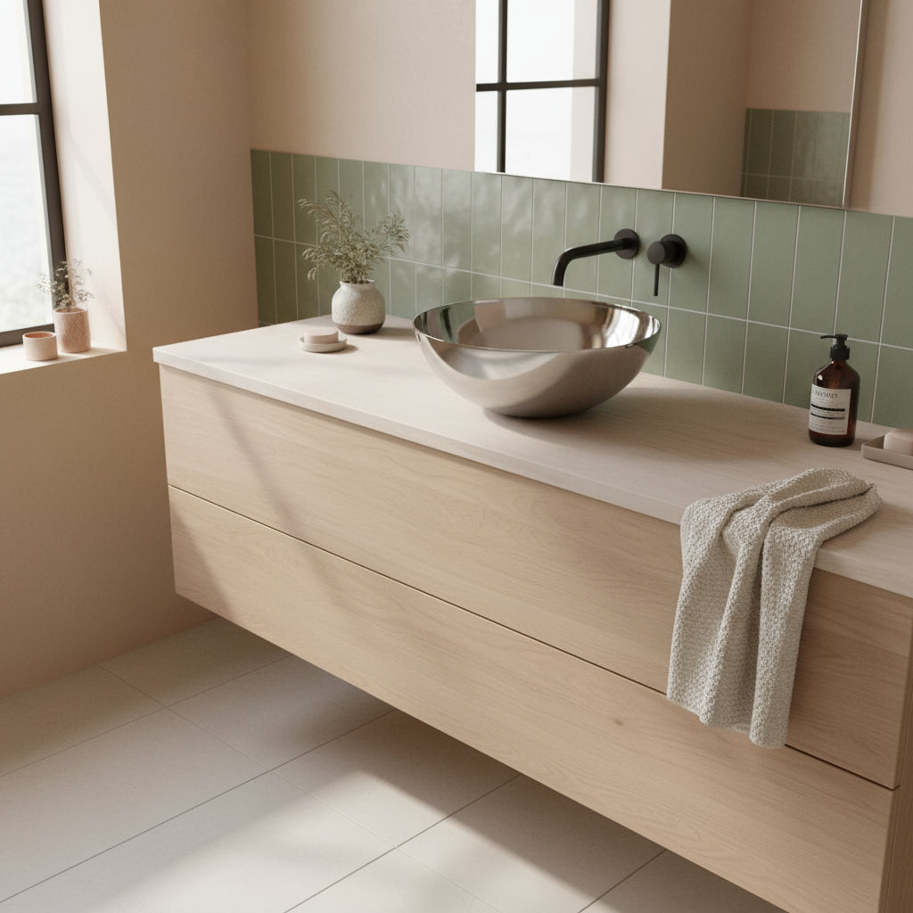 Lavabo vasca tonda da appoggio di Lineabeta in acciaio inox lucido senza piletta diam. cm 24