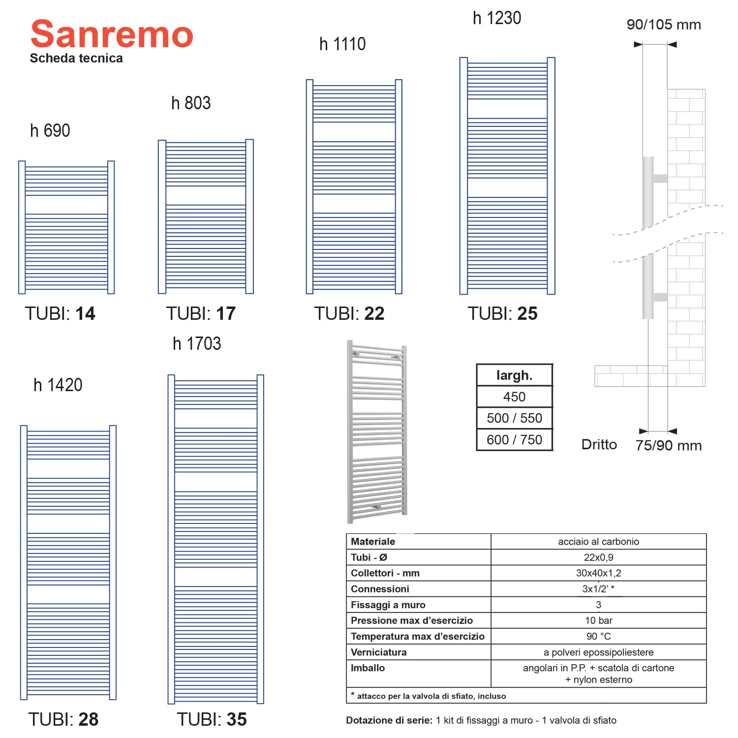 Termoarredo scaldasalviette Lazzarini Sanremo Cromato 690X550 interasse 500 by CeramicStore | Lo specialista del tuo bagno