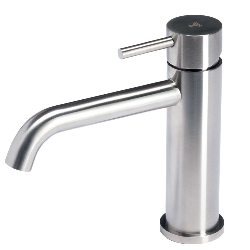 Miscelatore monocomando per lavabo da bagno in acciaio Inox Satinato senza scarico collezione Nilo di Tubico