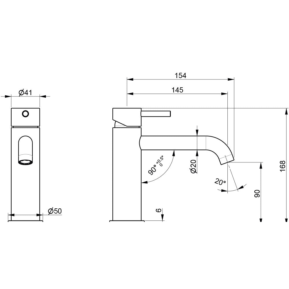 Miscelatore monocomando per lavabo da bagno in acciaio Inox Satinato senza scarico collezione Nilo di Tubico