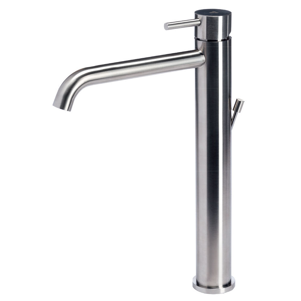 Miscelatore monocomando per lavabo Alto da bagno in acciaio Inox Satinato con scarico collezione Nilo di Tubico