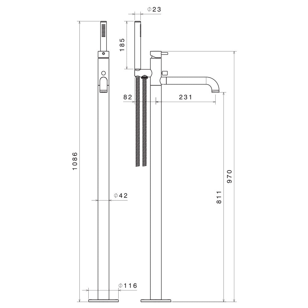Miscelatore monocomando a pavimento per Vasca da bagno in acciaio Inox Satinato con flessibile e doccetta Collezione Nilo di Tubico by CeramicStore | Lo specialista del tuo bagno