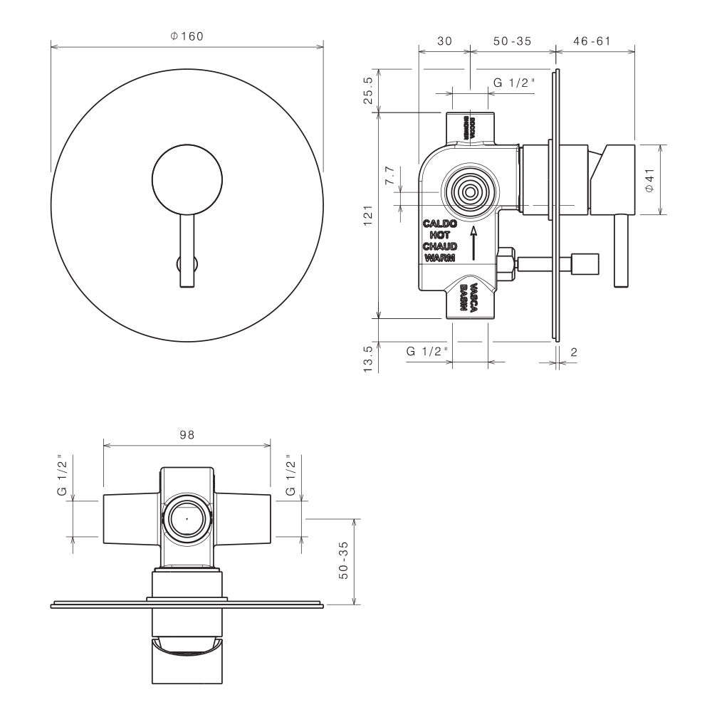Miscelatore monocomando doccia incasso con deviatore a 2 vie in acciaio Inox Satinato collezione Nilo di Tubico by CeramicStore | Lo specialista del tuo bagno