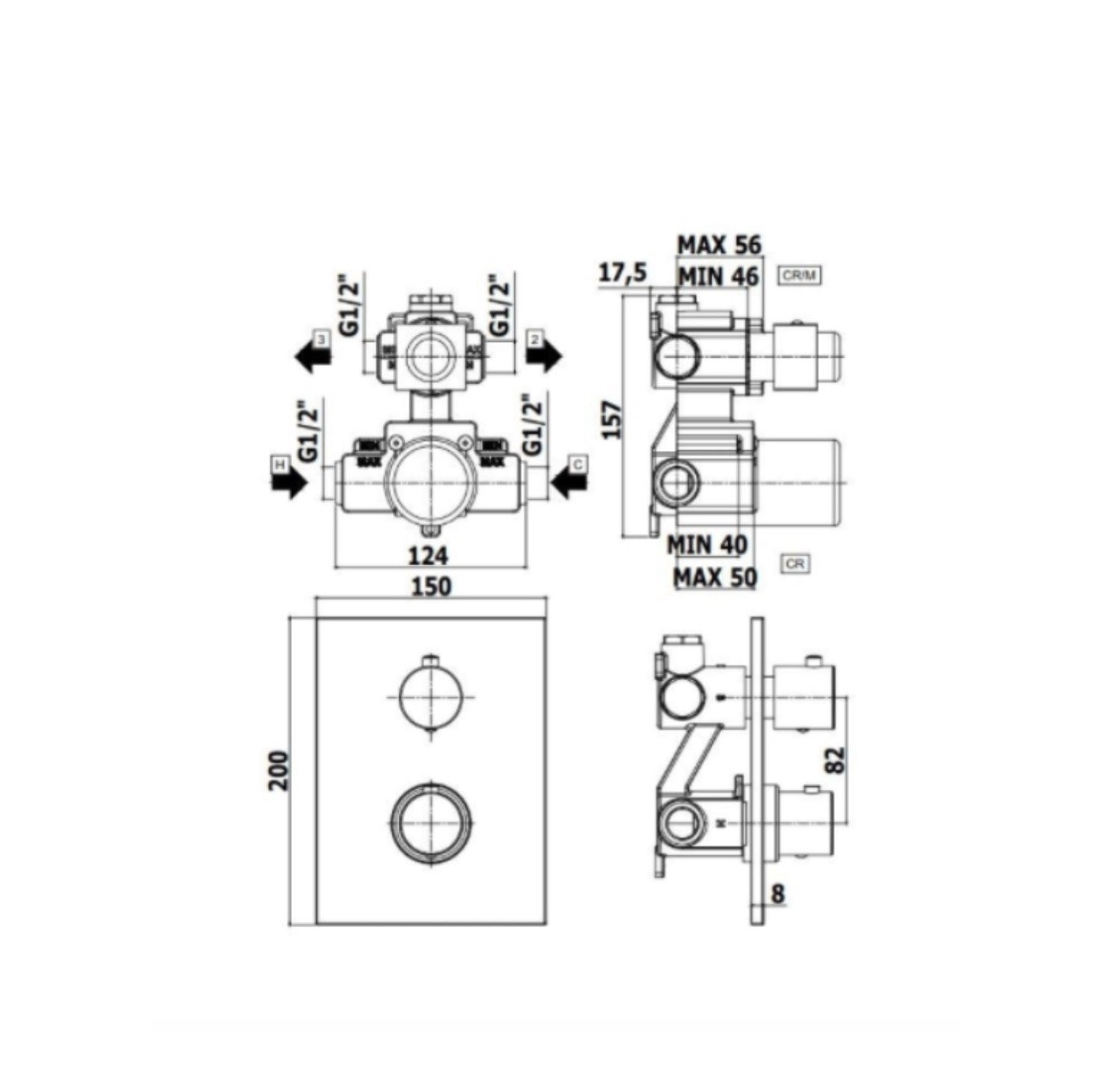 Miscelatore doccia termostatico incasso codice LIQ518NO/M 2 uscite nero opaco Paffoni Light by CeramicStore | Lo specialista del tuo bagno