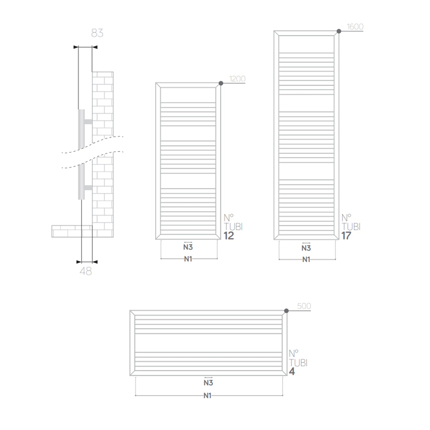 Termoarredo piatto Lazzarini 1600x500 mm interasse 400 mm/50 mm modello Urbino finitura Bianco by CeramicStore | Lo specialista del tuo bagno