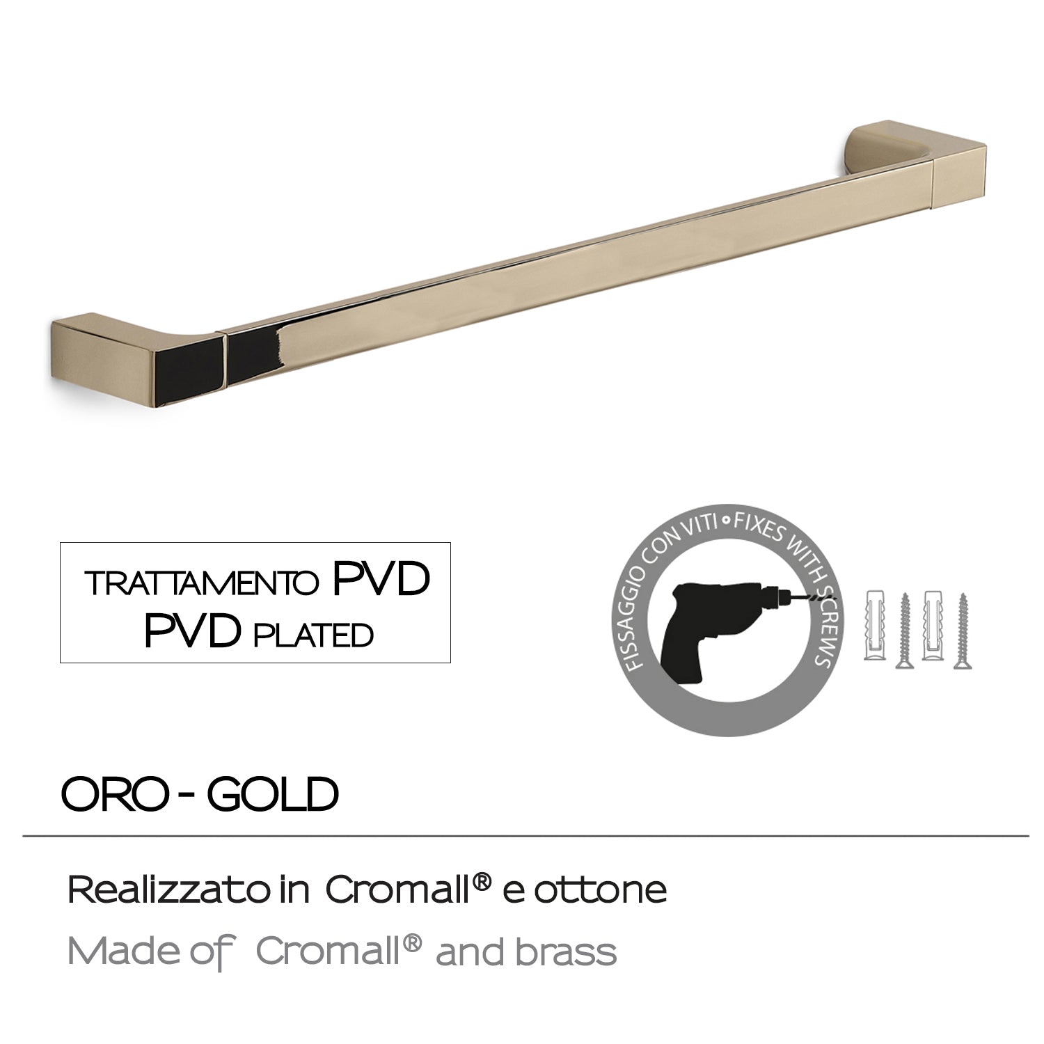 Portasalviette a muro di Gedy serie Pirenei 60 cm - Oro by CeramicStore | Lo specialista del tuo bagno