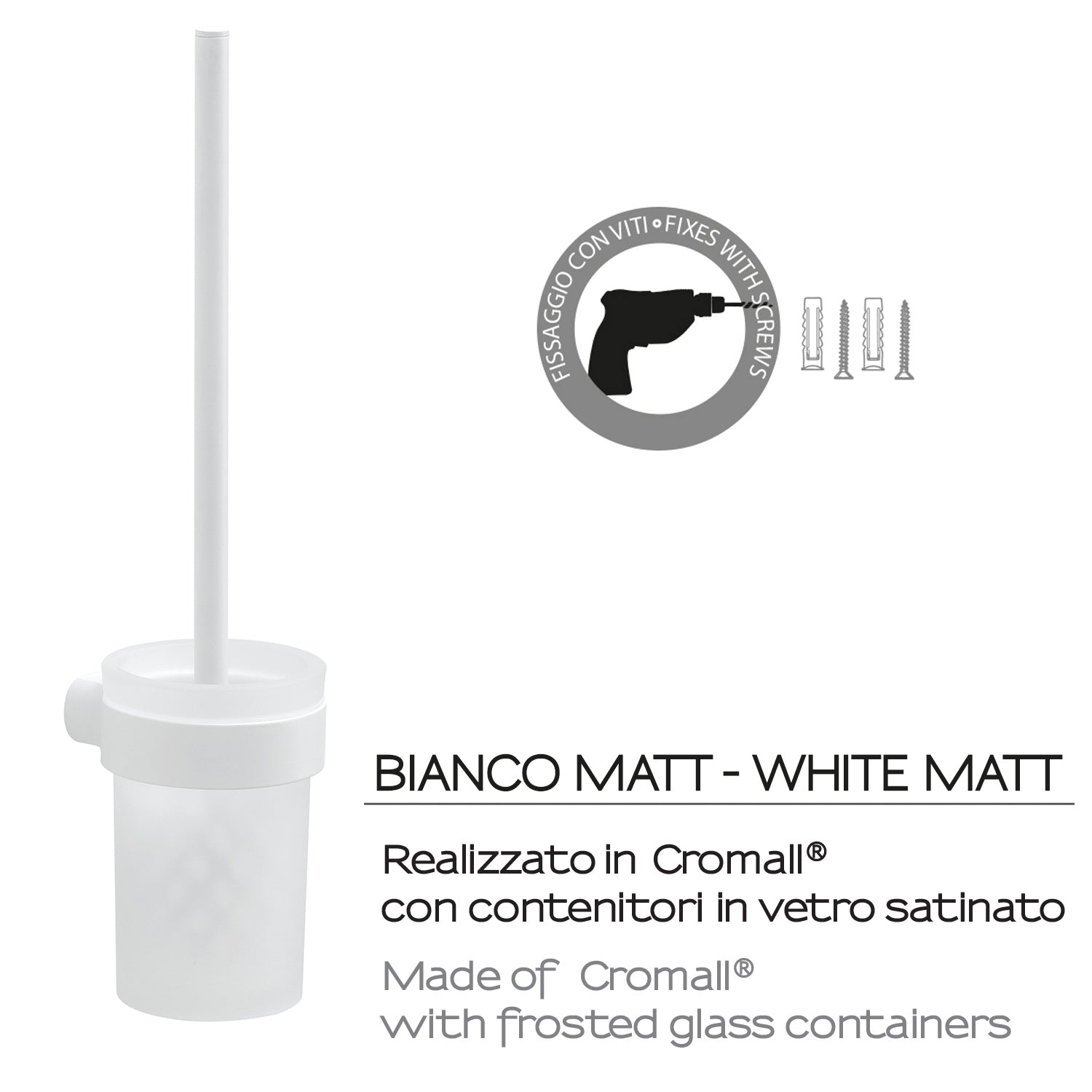 Scopino da muro con ciuffo in setole Gedy serie Pirenei - Bianco Matt by CeramicStore | Lo specialista del tuo bagno