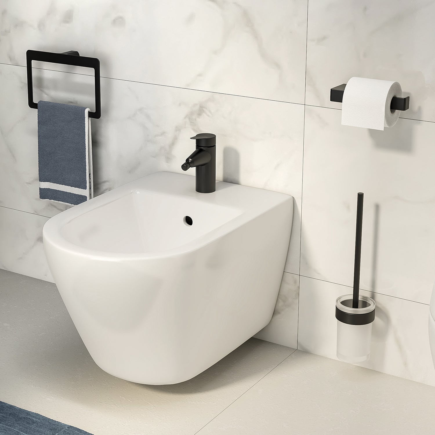 Scopino da muro con ciuffo in setole Gedy serie Pirenei - Nero Matt by CeramicStore | Lo specialista del tuo bagno