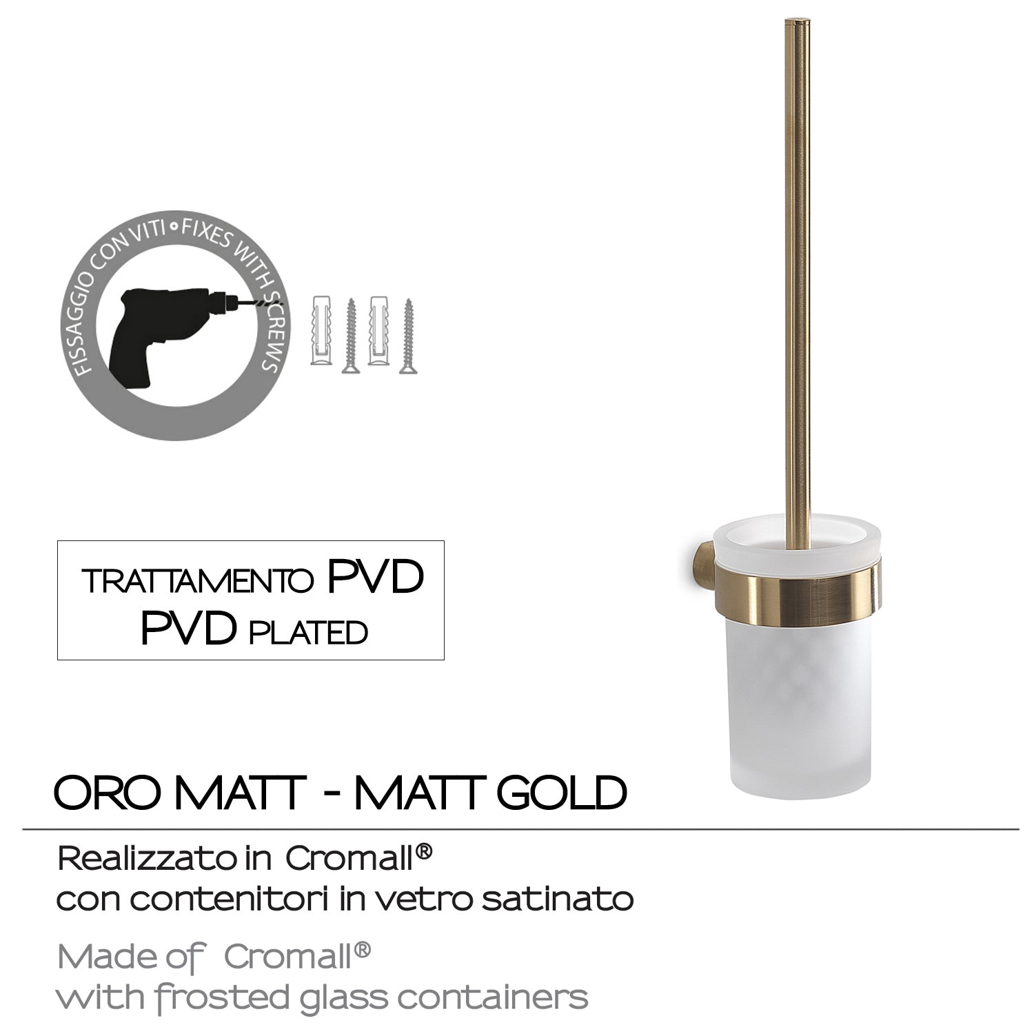 Scopino da muro con ciuffo in setole Gedy serie Pirenei - Oro Matt by CeramicStore | Lo specialista del tuo bagno