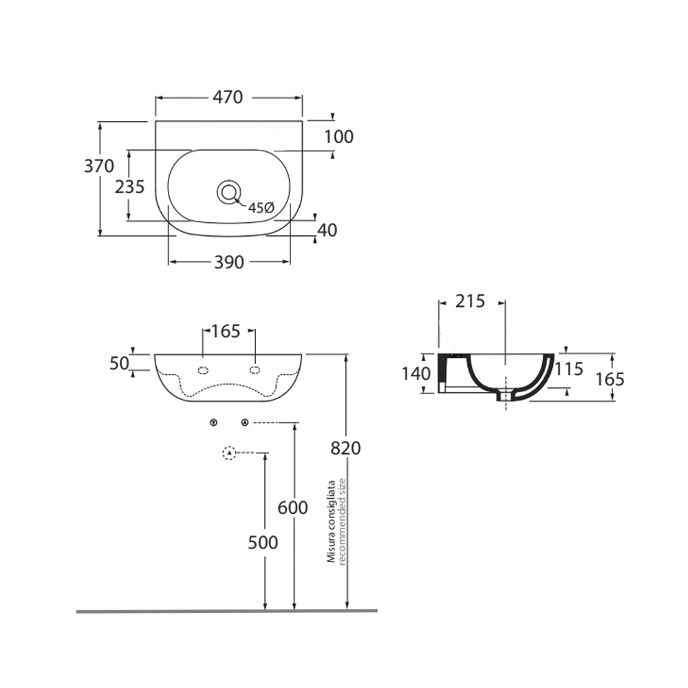 Lavabo Sospeso per bagni di piccole dimensioni modello Nuvola 47 Ceramica Azzurra con vasca molto capiente by CeramicStore | Lo specialista del tuo bagno