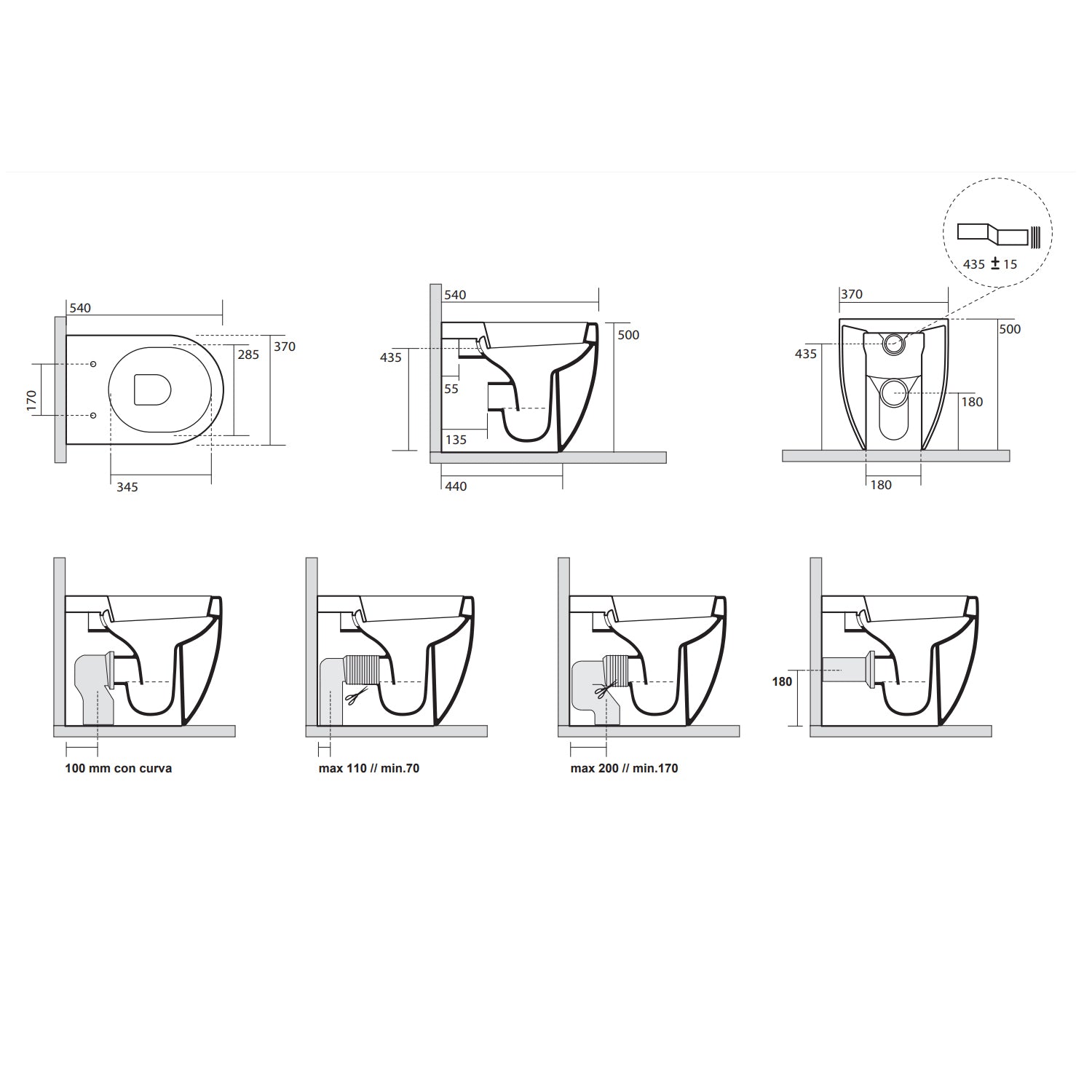 Wc filomuro 55x37 cm h50 scarico traslato collezione Flo Kerasan con sedile soft close