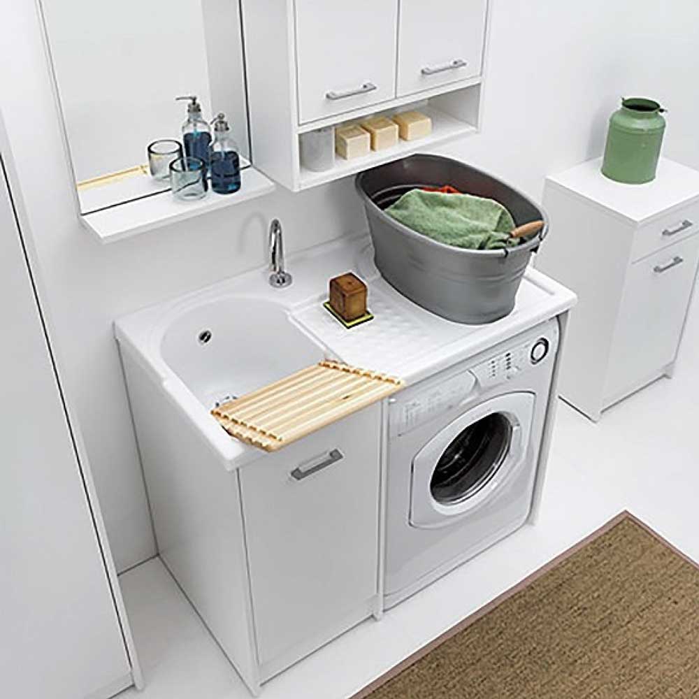 Mobile Lavatoio coprilavatrice con vasca SX e lavatrice a DX 106X60 colore bianco by Colavene by CeramicStore | Lo specialista del tuo bagno