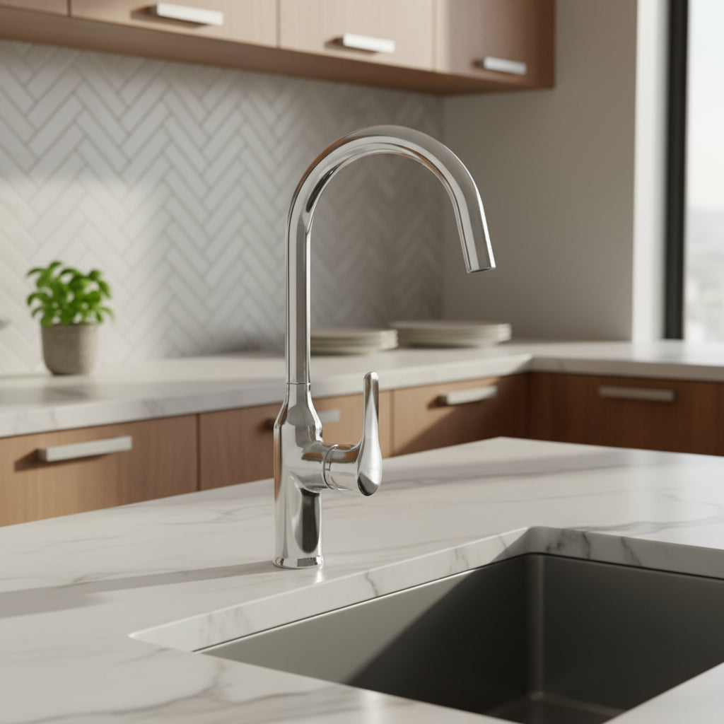 Miscelatore monocomando lavello a canna alta modello Robin 160 in ottone cromato by CeramicStore | Lo specialista del tuo bagno